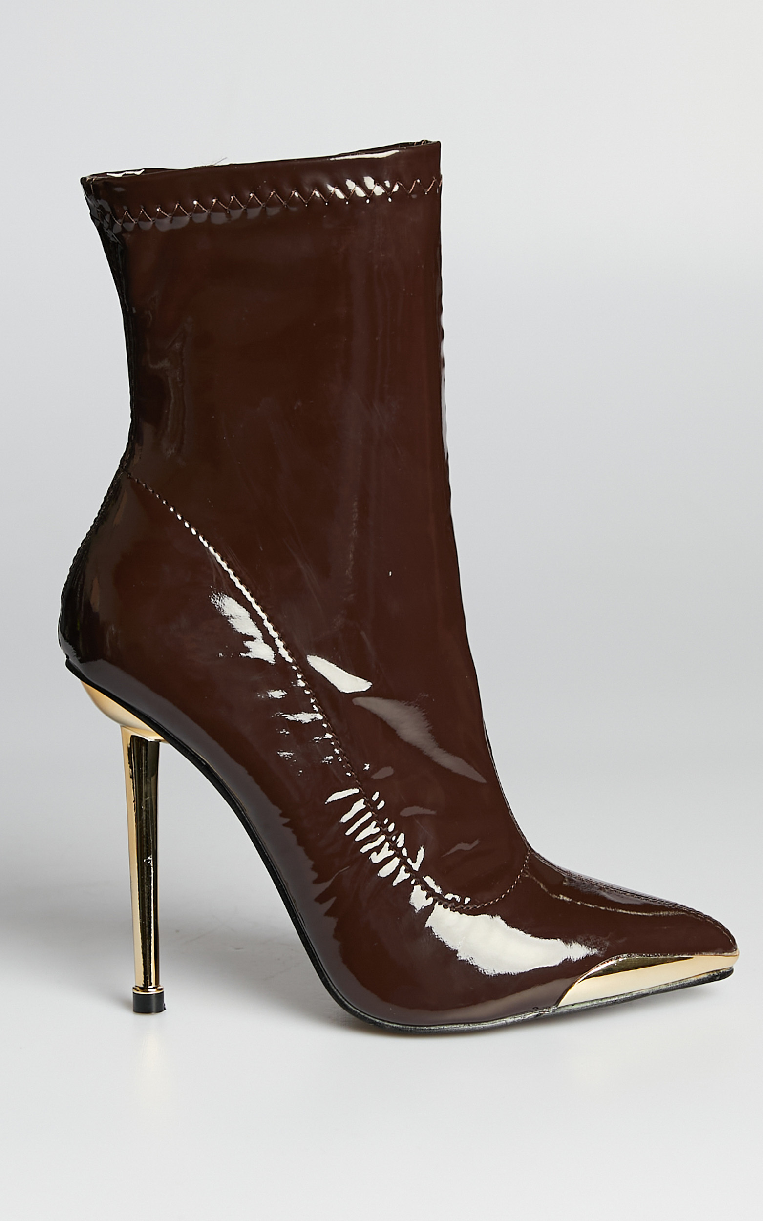 Public Desire - Player Boots in Chocolate Patent - 06, BRN1, hi-res image number null