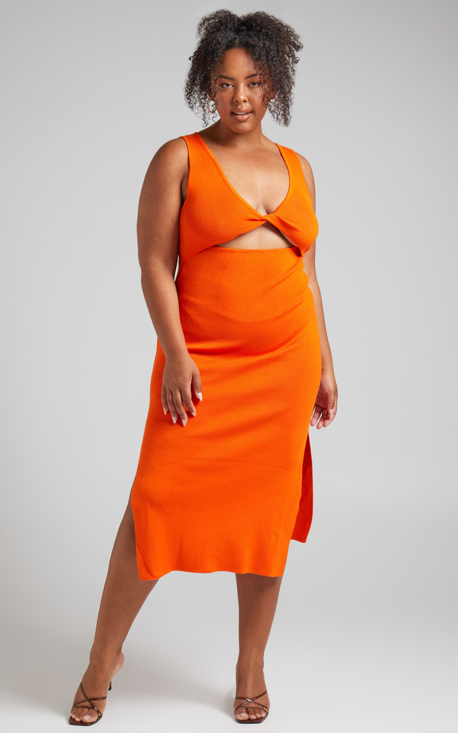Calithea Knit Dress with Twist Front in Orange - 04, ORG1, hi-res image number null