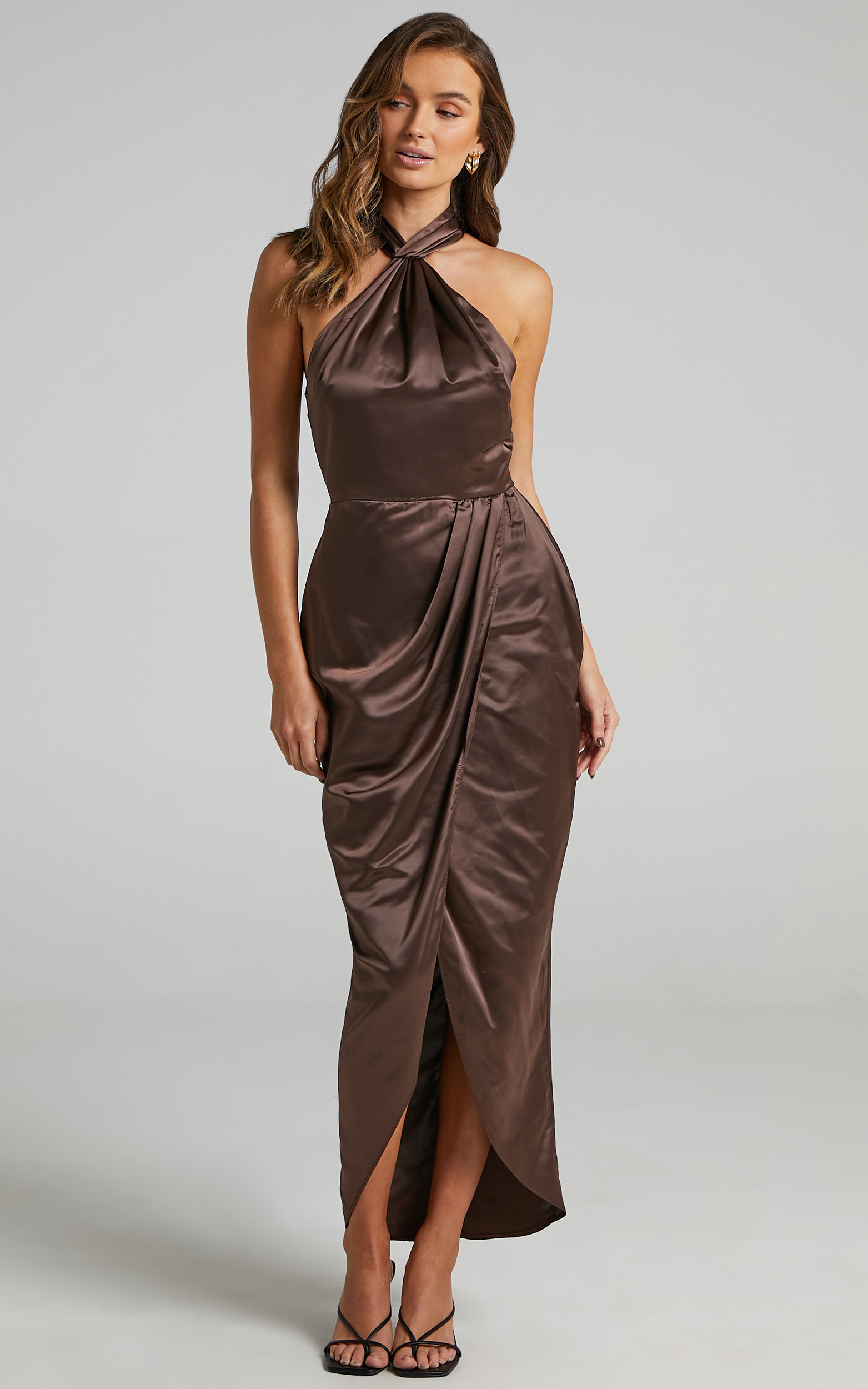 Unreal Dream Midi Dress in Chocolate Satin | Showpo USA