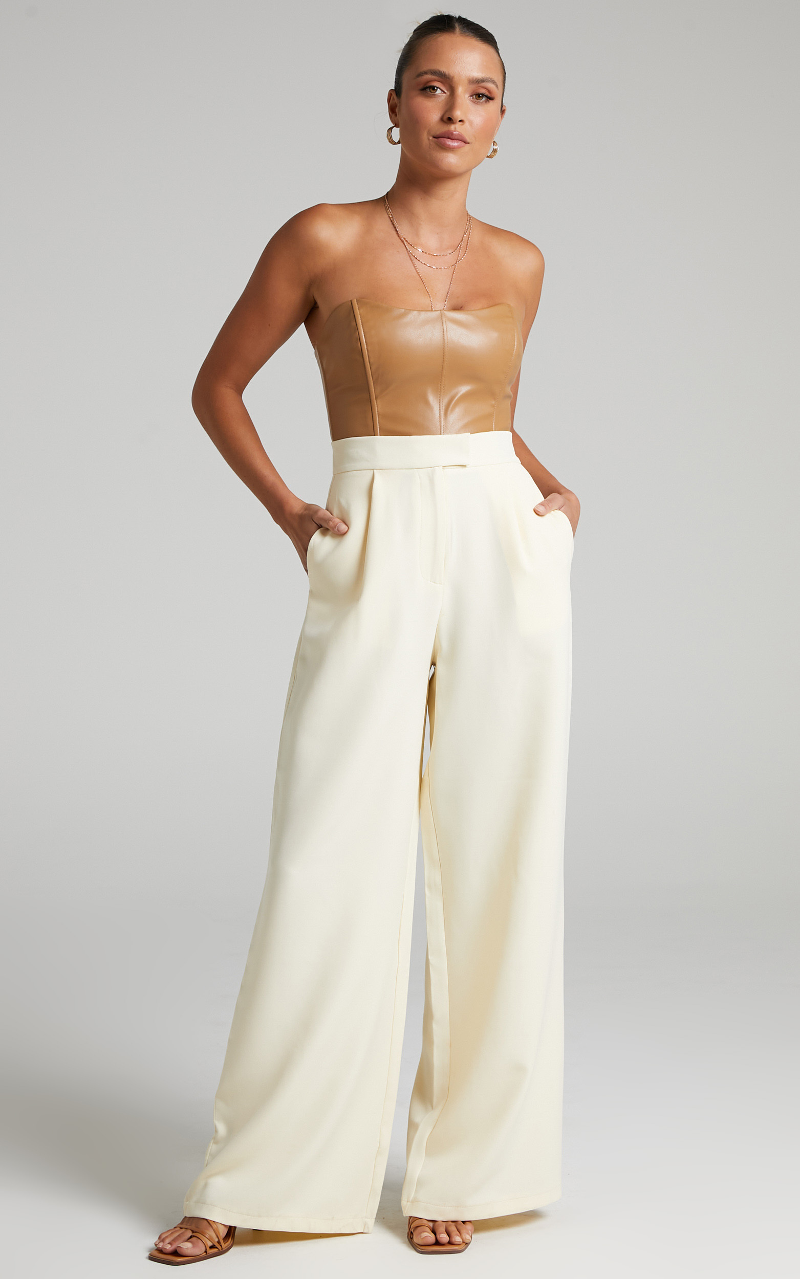Caroline High Waisted Tailored Pants in Off White - 06, WHT2, hi-res image number null