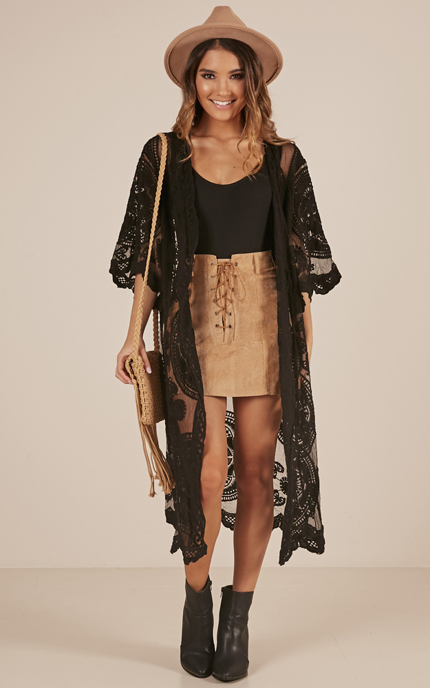 Off The Grid Bell Sleeve Kimono in Black - M/L, BLK1, hi-res image number null