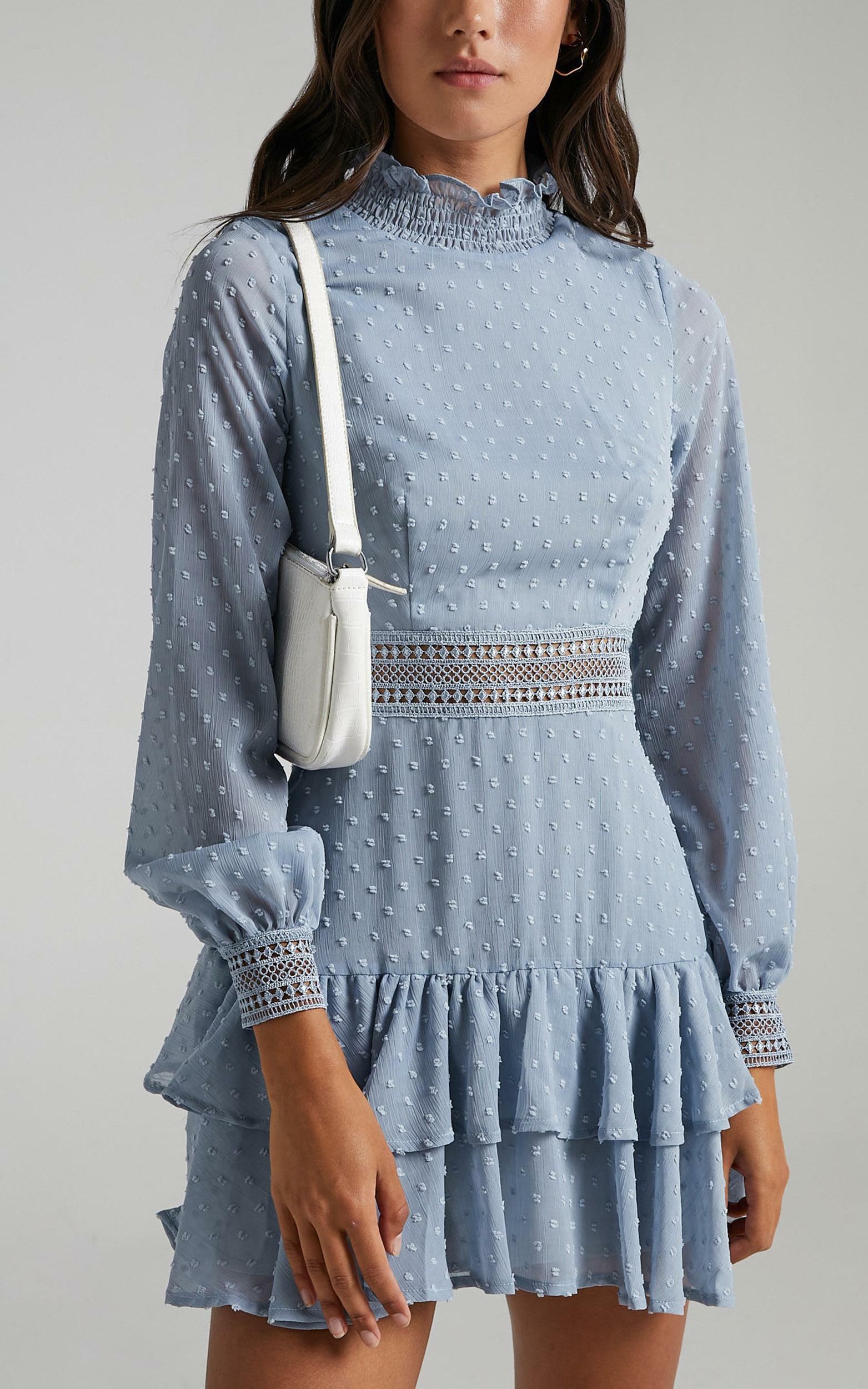 Are You Gonna Kiss Me Long Sleeve Mini Dress in Dusty Blue - 04, BLU2, hi-res image number null