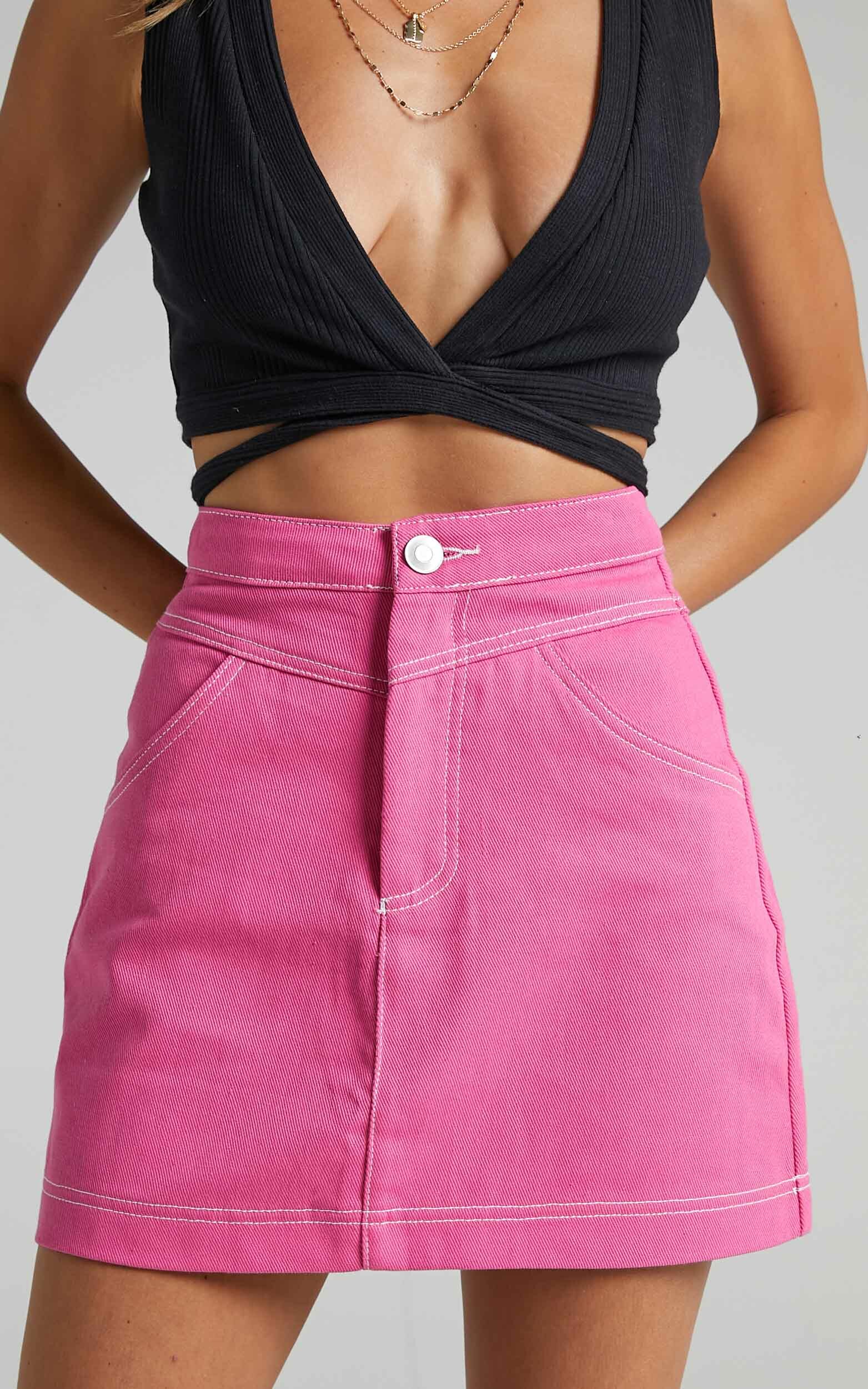 Dagmar Denim Mini Skirt in Pink - 06, PNK1, hi-res image number null