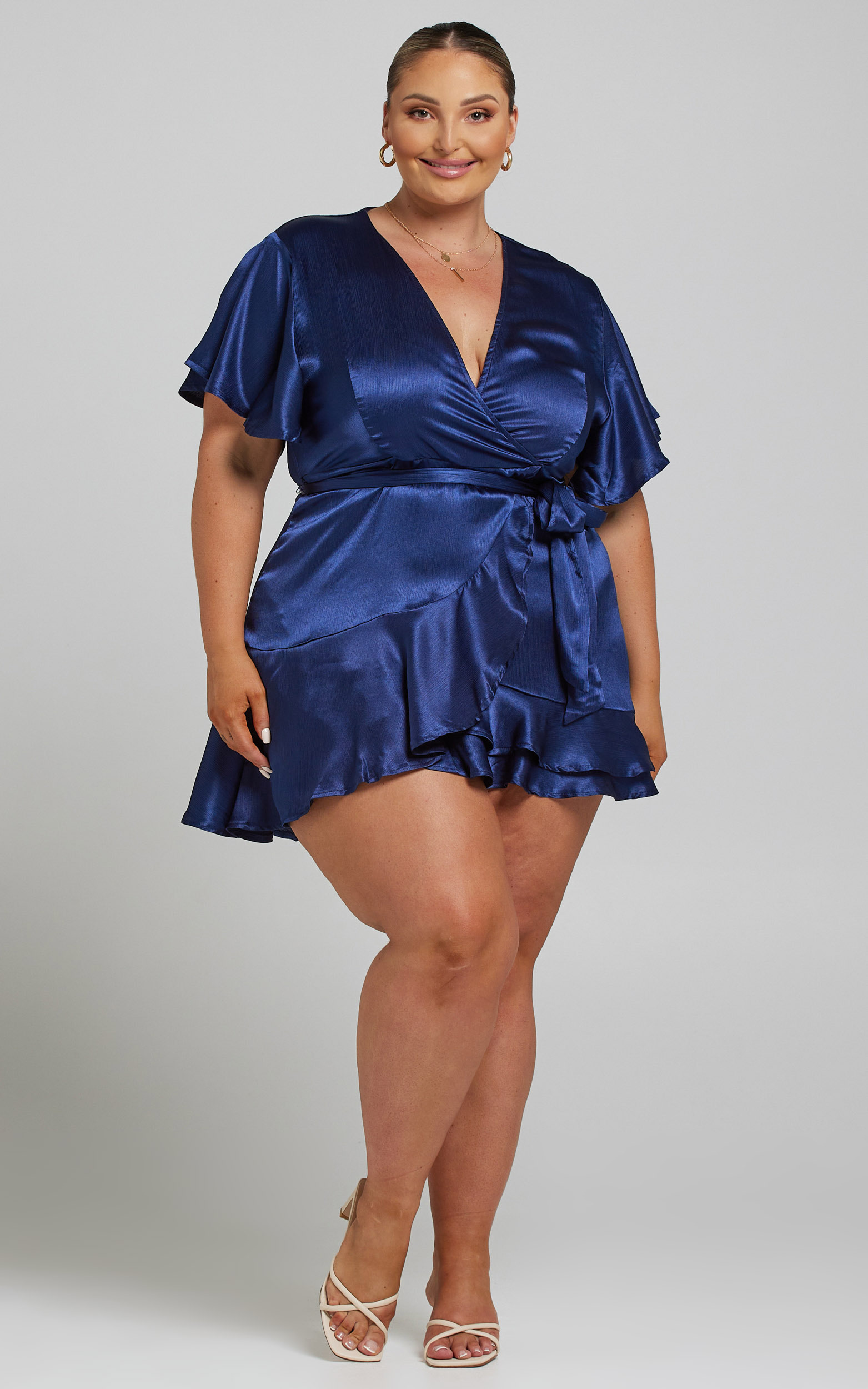 All I Want To Be Ruffle Mini Dress in Navy Satin - 20, NVY3, hi-res image number null