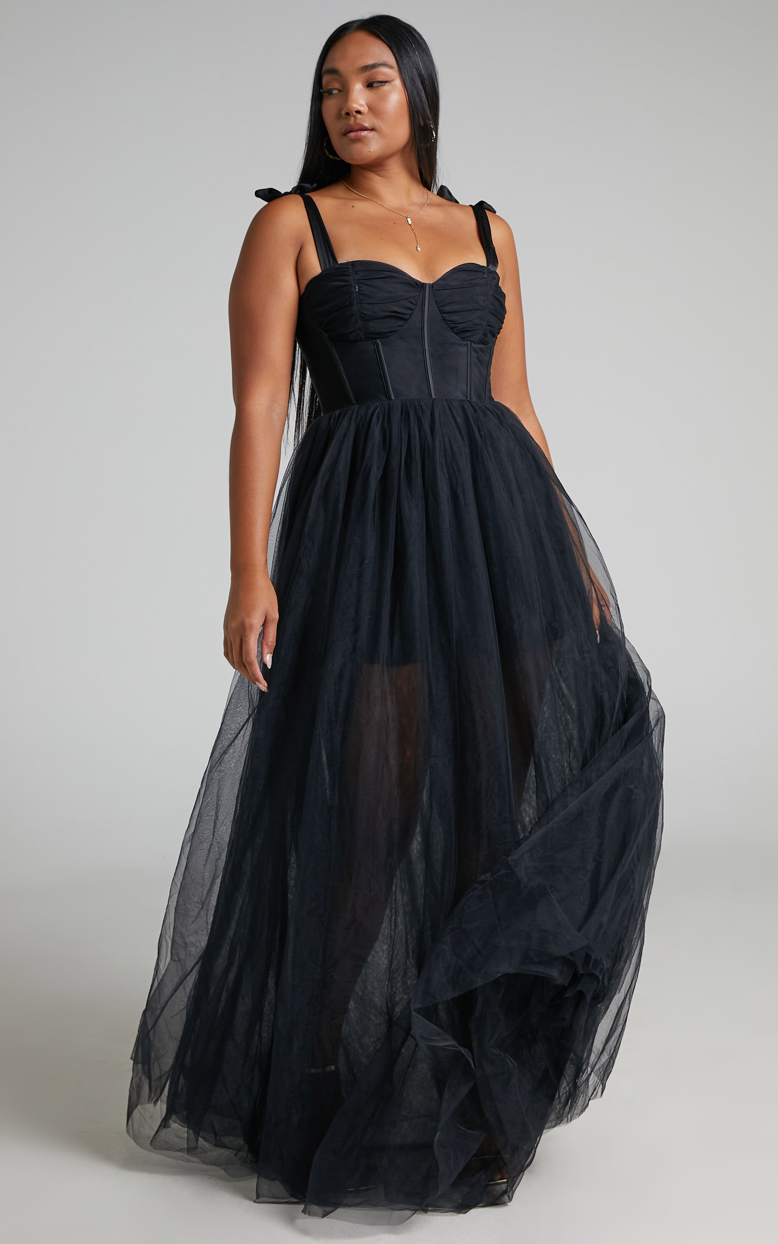 Emmary Bustier Bodice Tulle Gown in Black - 06, BLK1, hi-res image number null