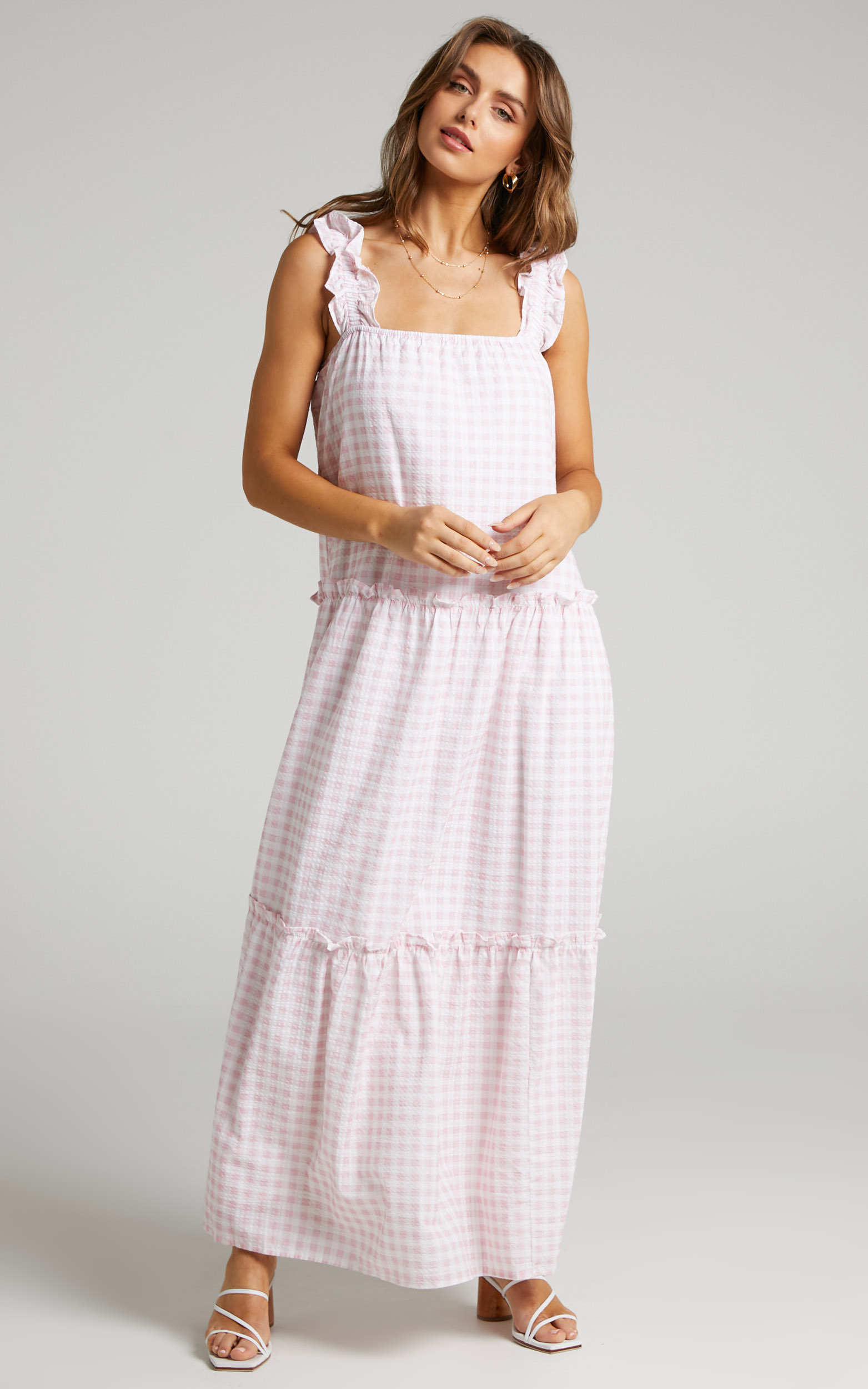Charlie Holiday - Lottie Maxi Dress in Pink Gingham - L, PNK1, hi-res image number null
