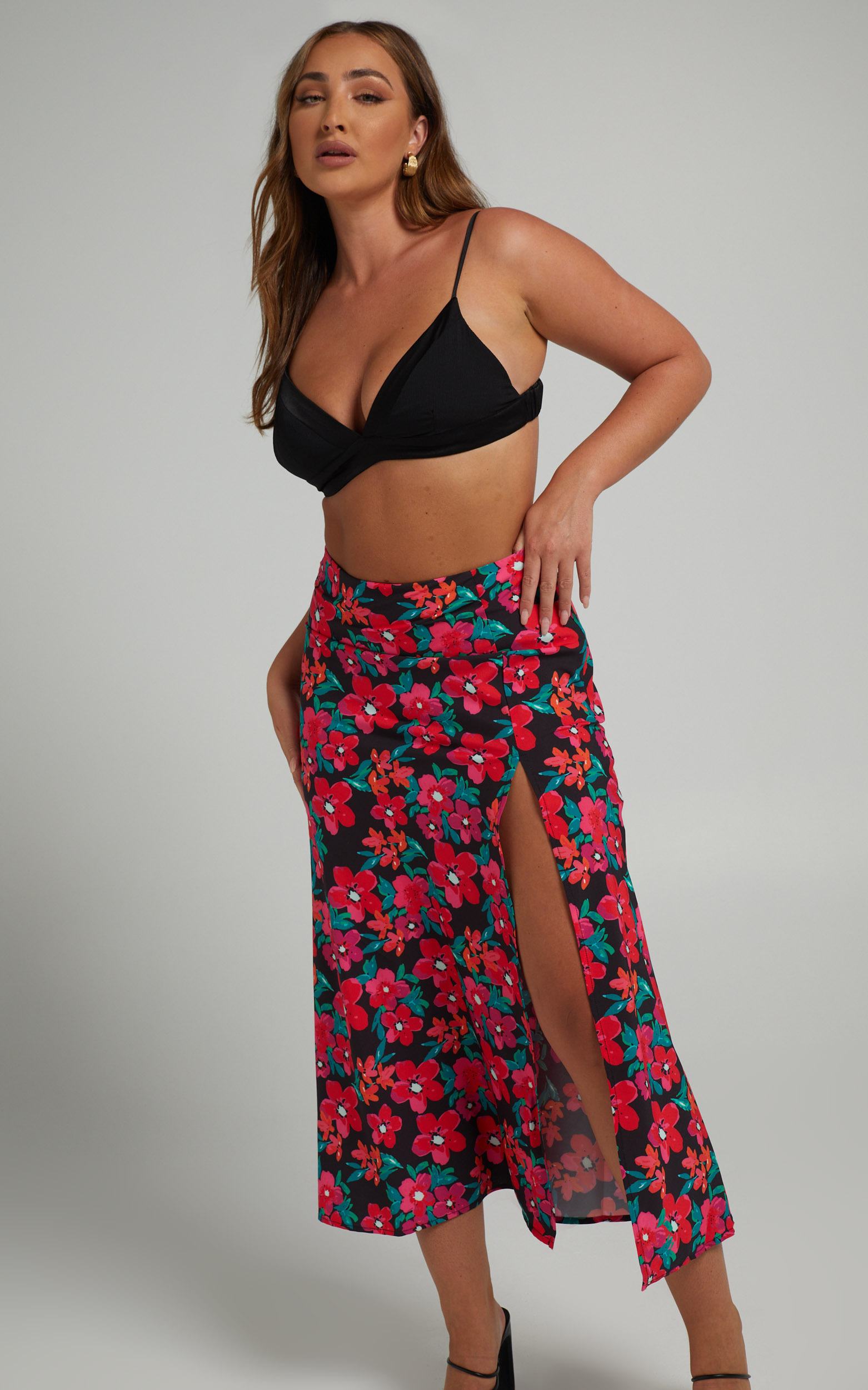Jemimah Midi Skirt in Fluro Tropicana - 06, BLK1, hi-res image number null