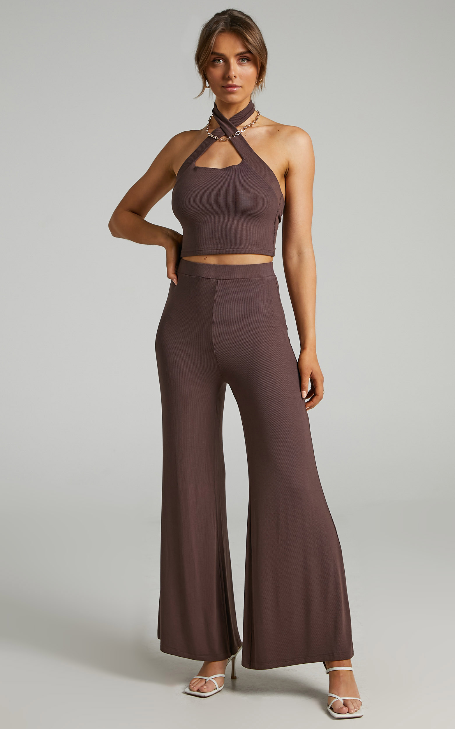 Sierrah Ribbed Two Piece Set in Chocolate - 06, BRN1, hi-res image number null