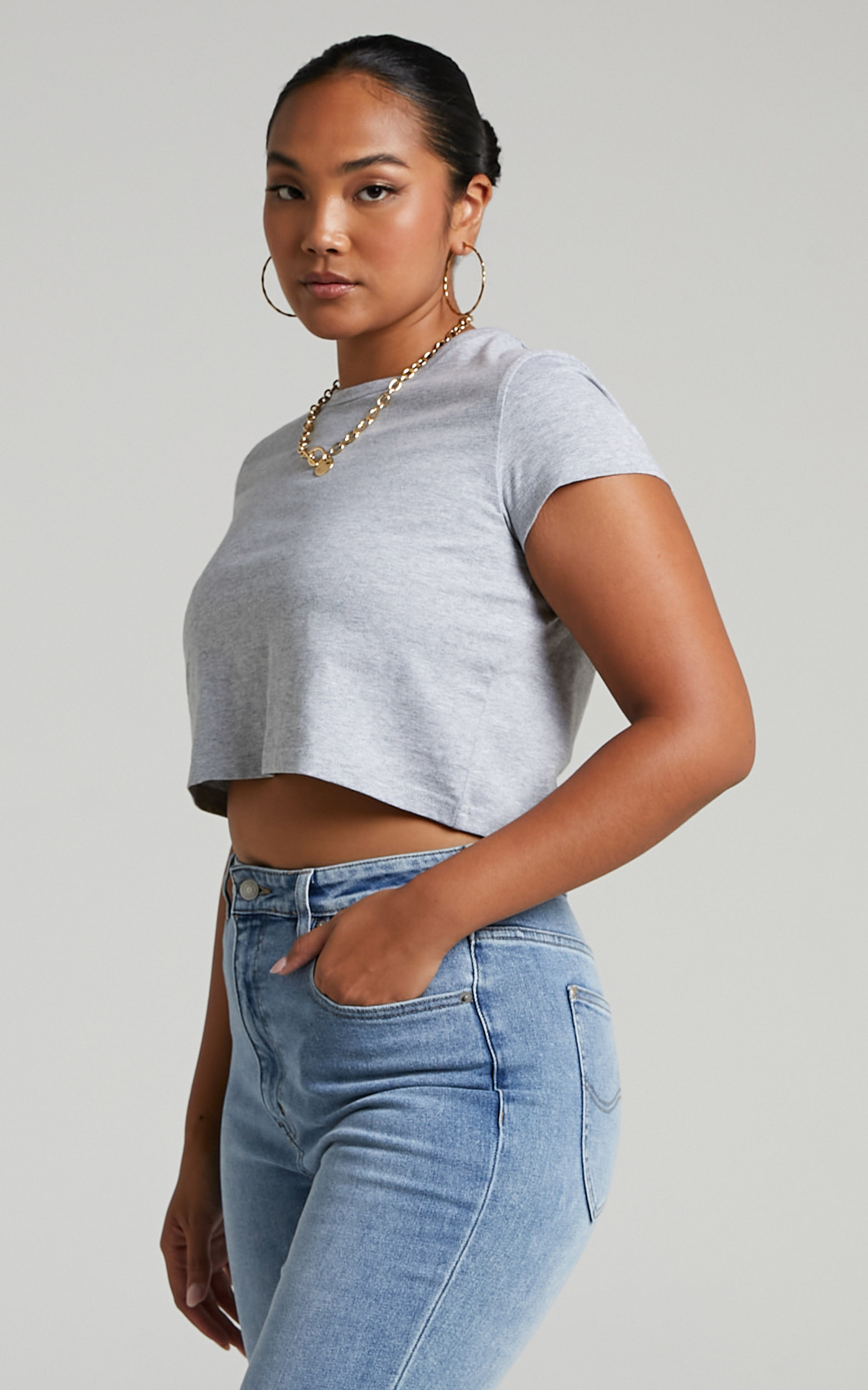 Danzel Boxy Fit Cap Sleeve Crop Top in Grey - 06, GRY2, hi-res image number null