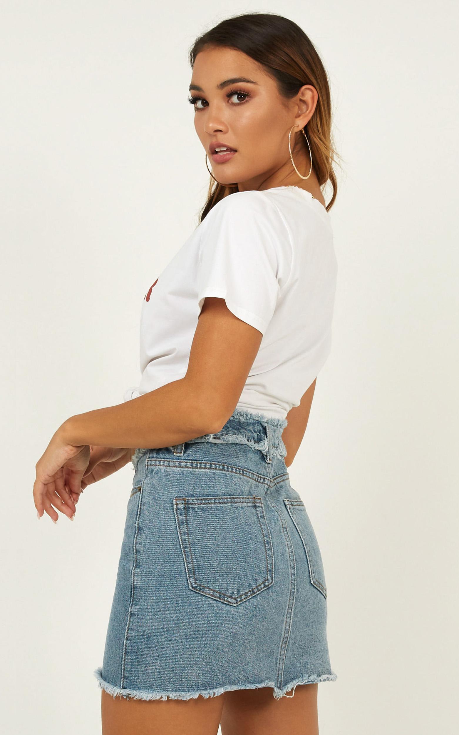 No Stopping Us denim skirt in mid wash - 14 (XL), Blue, hi-res image number null