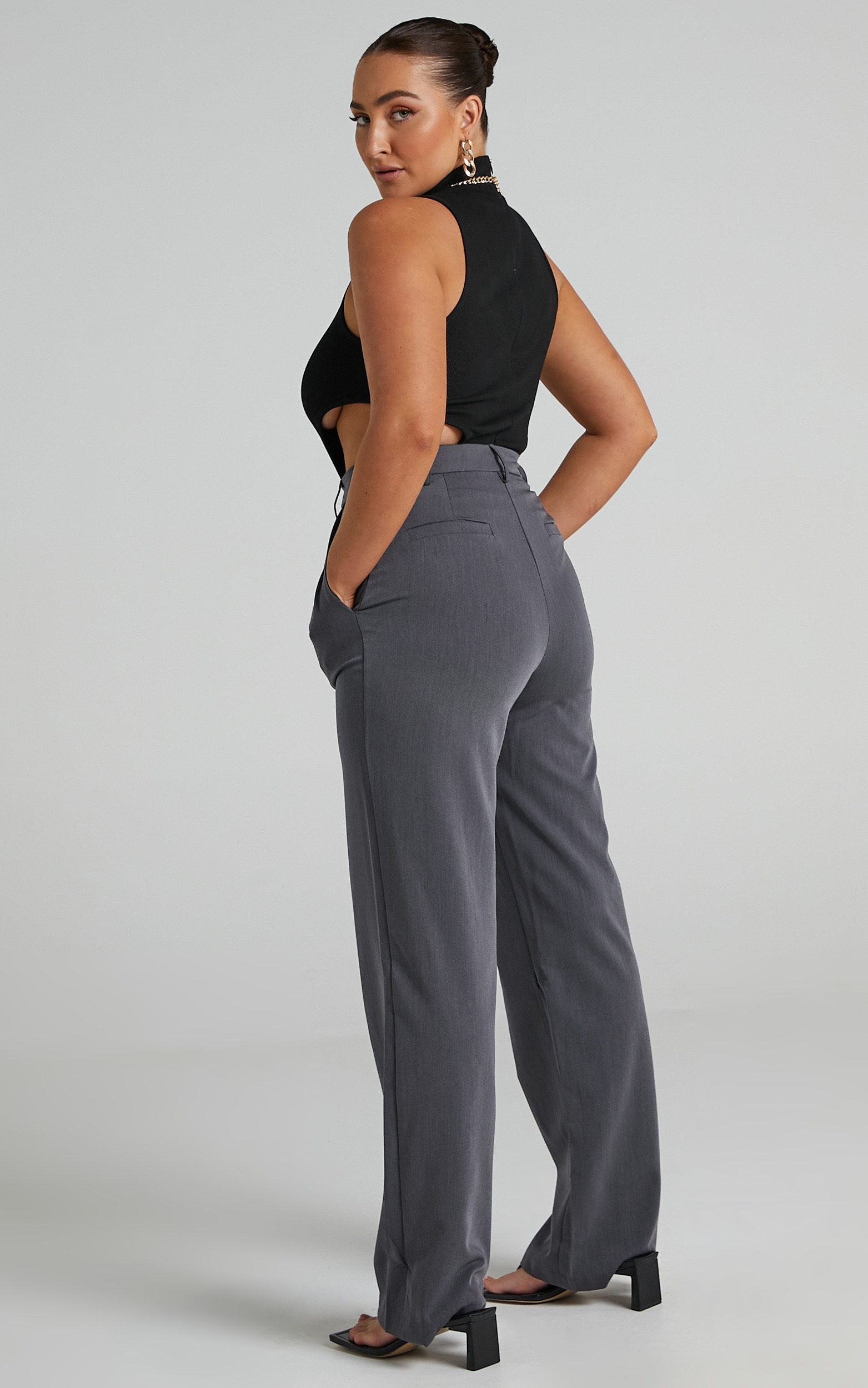 Lorcan Pants - High Waisted Tailored Pants in Charcoal | Showpo