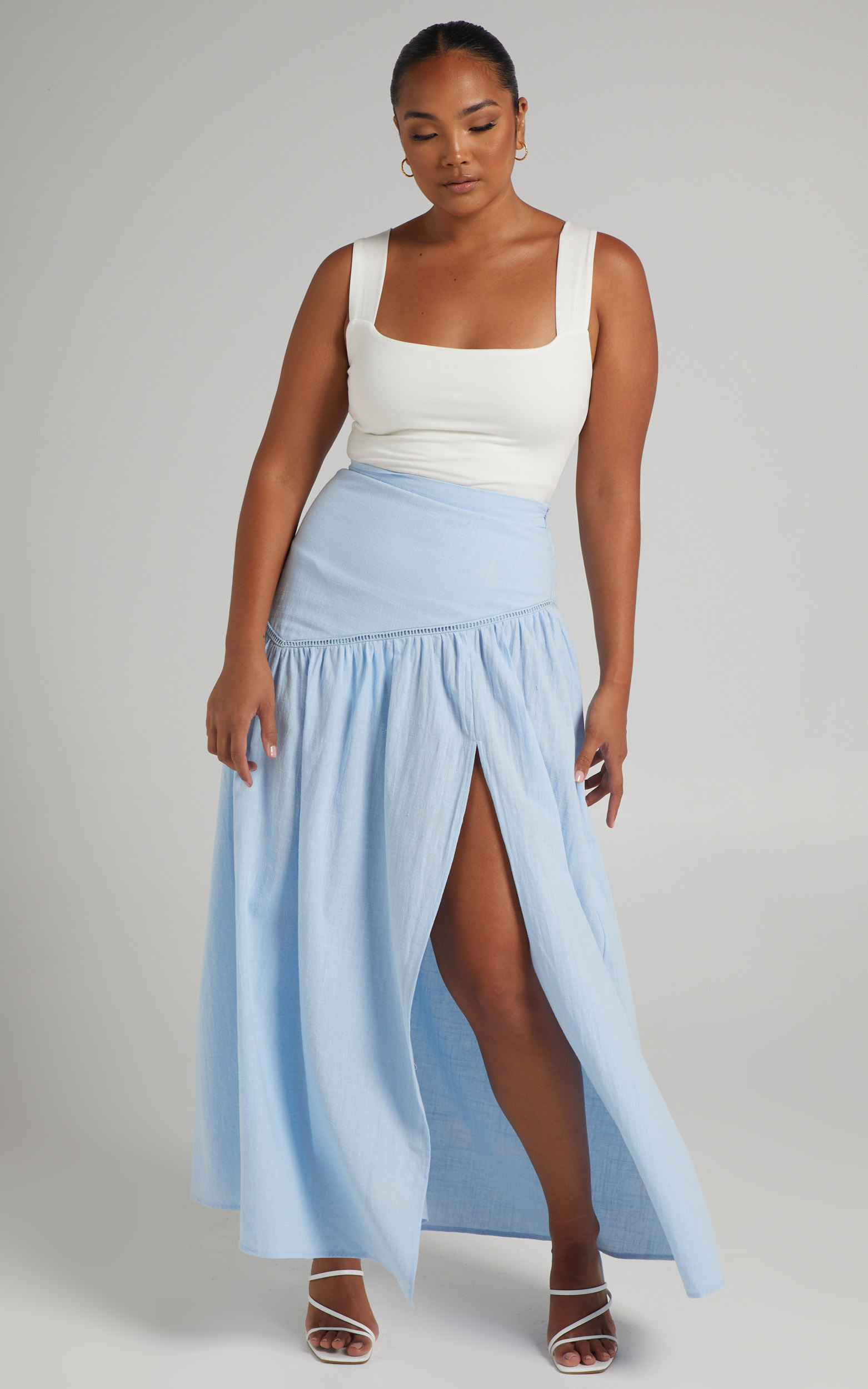 Jalena Thigh Split Asymmetric Maxi Skirt in Light Blue - 04, BLU2, hi-res image number null
