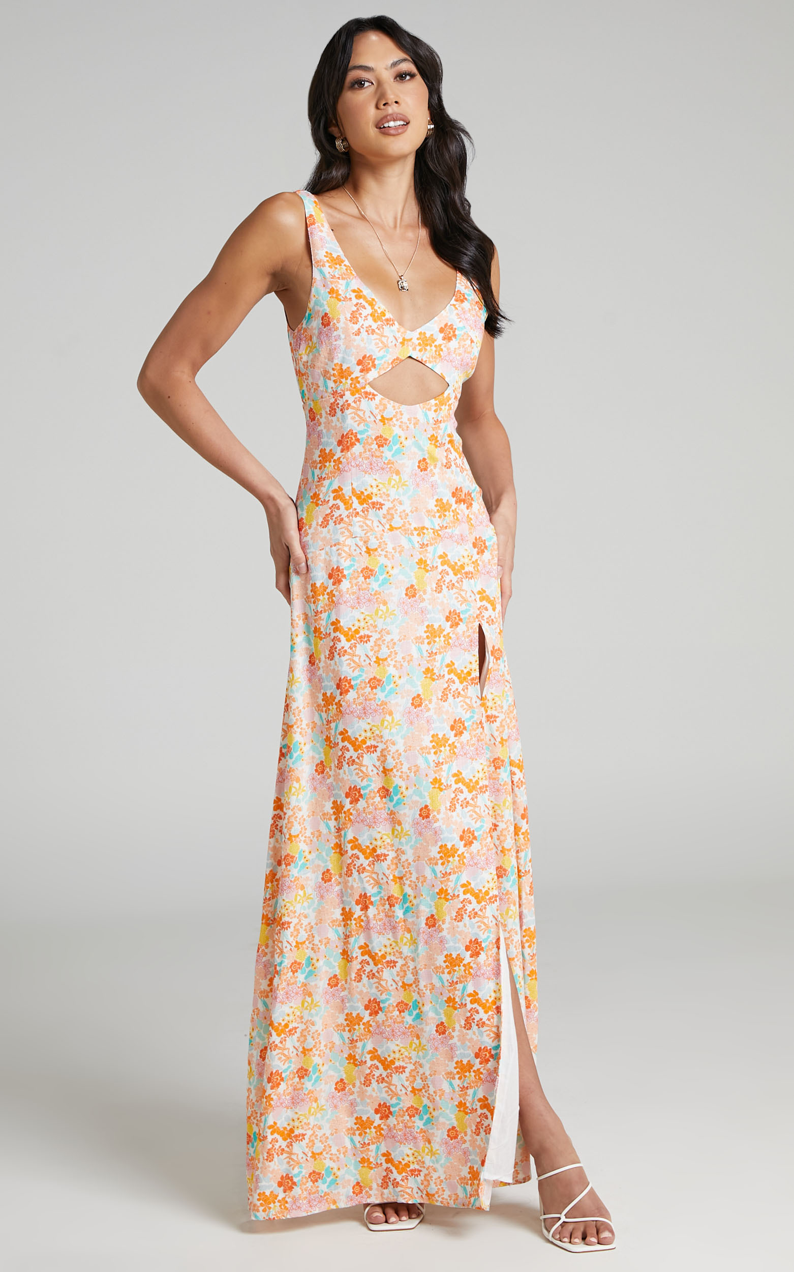 Edellen cut out Maxi Dress in Tequila Sunrise - 04, WHT2, hi-res image number null