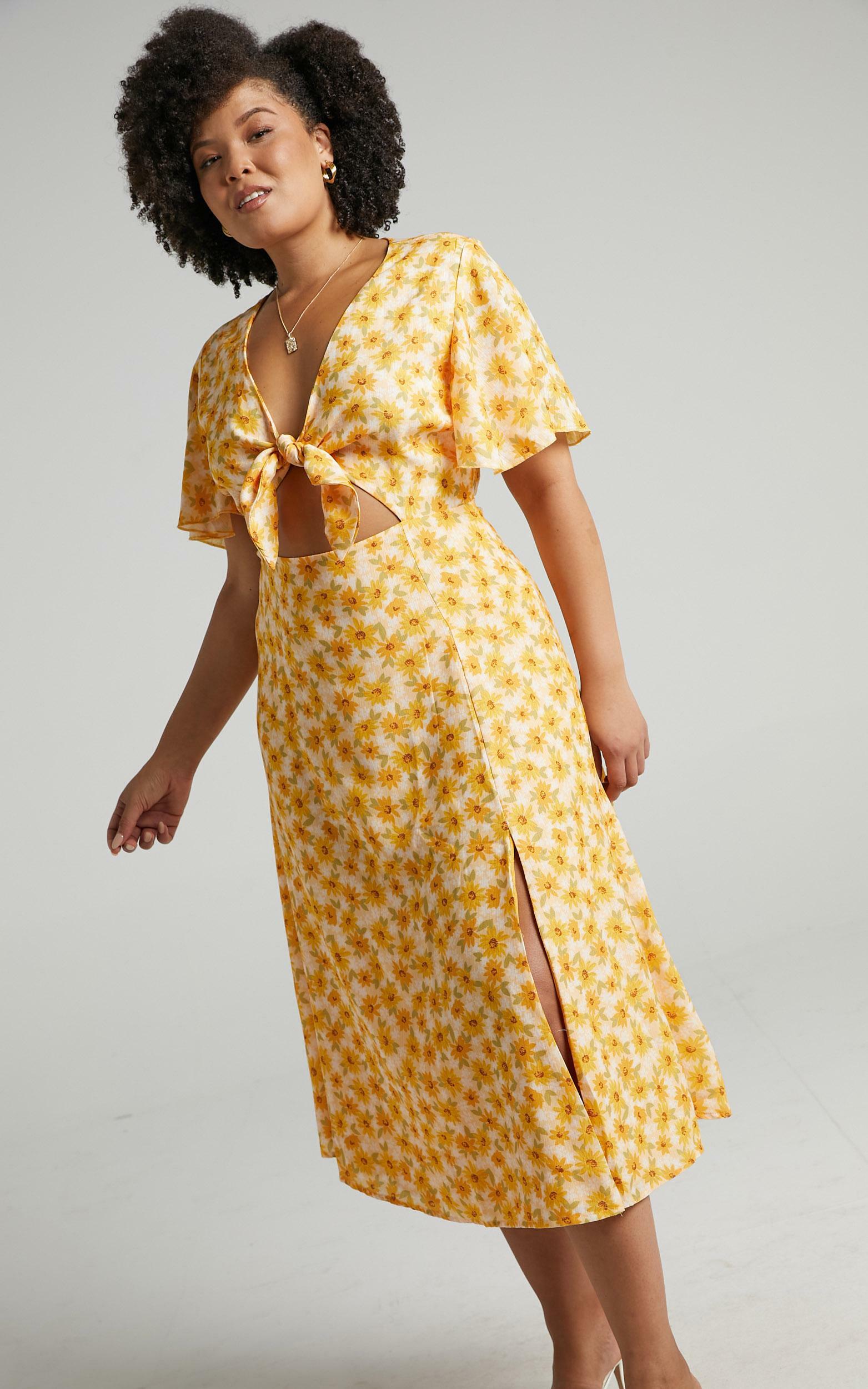 Wild And Free Mind Midi Dress in Sunflower Print - 20, YEL1, hi-res image number null