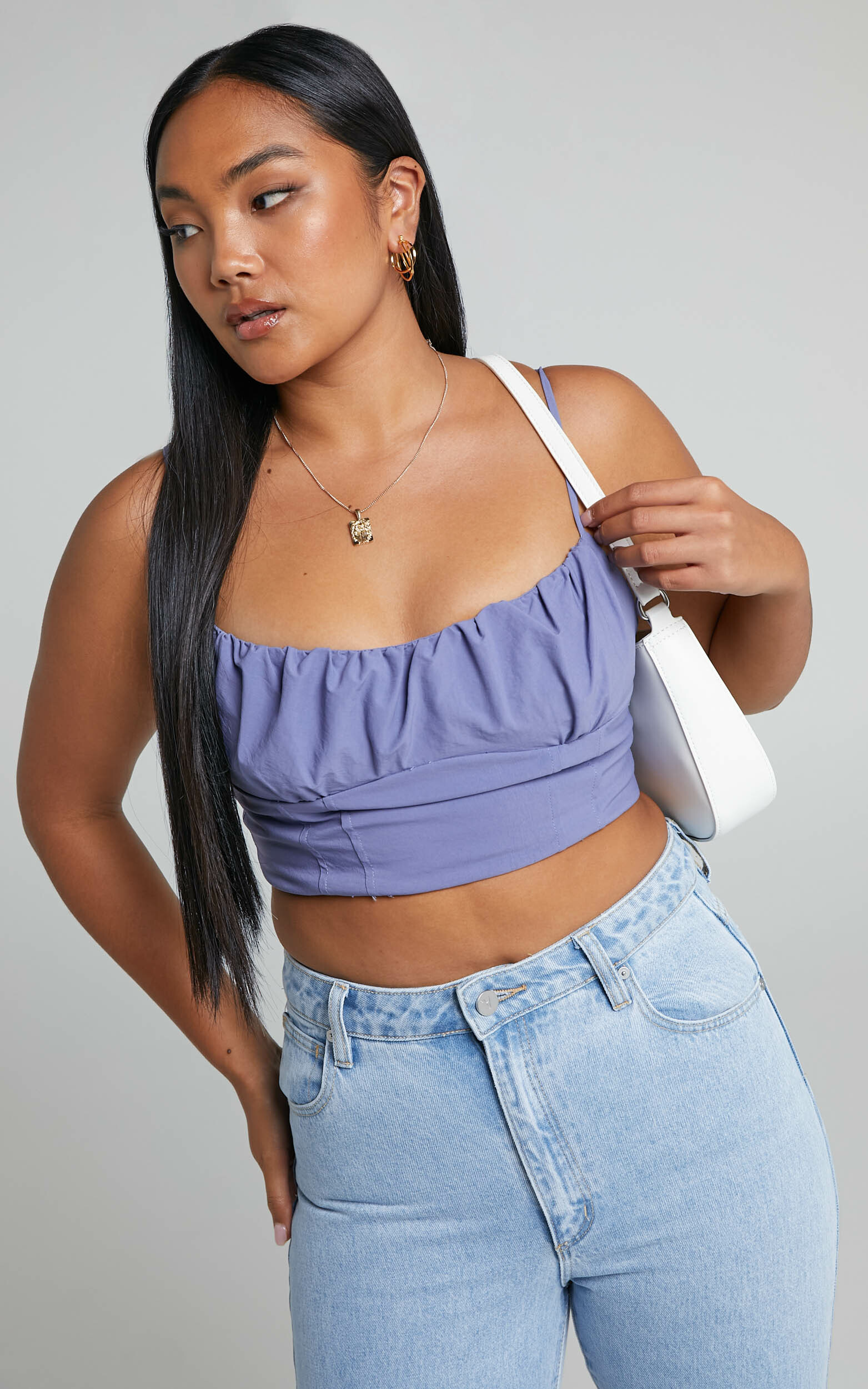 Keriana Gathered Front Corset Crop Top in Steel Blue - 06, BLU1, hi-res image number null