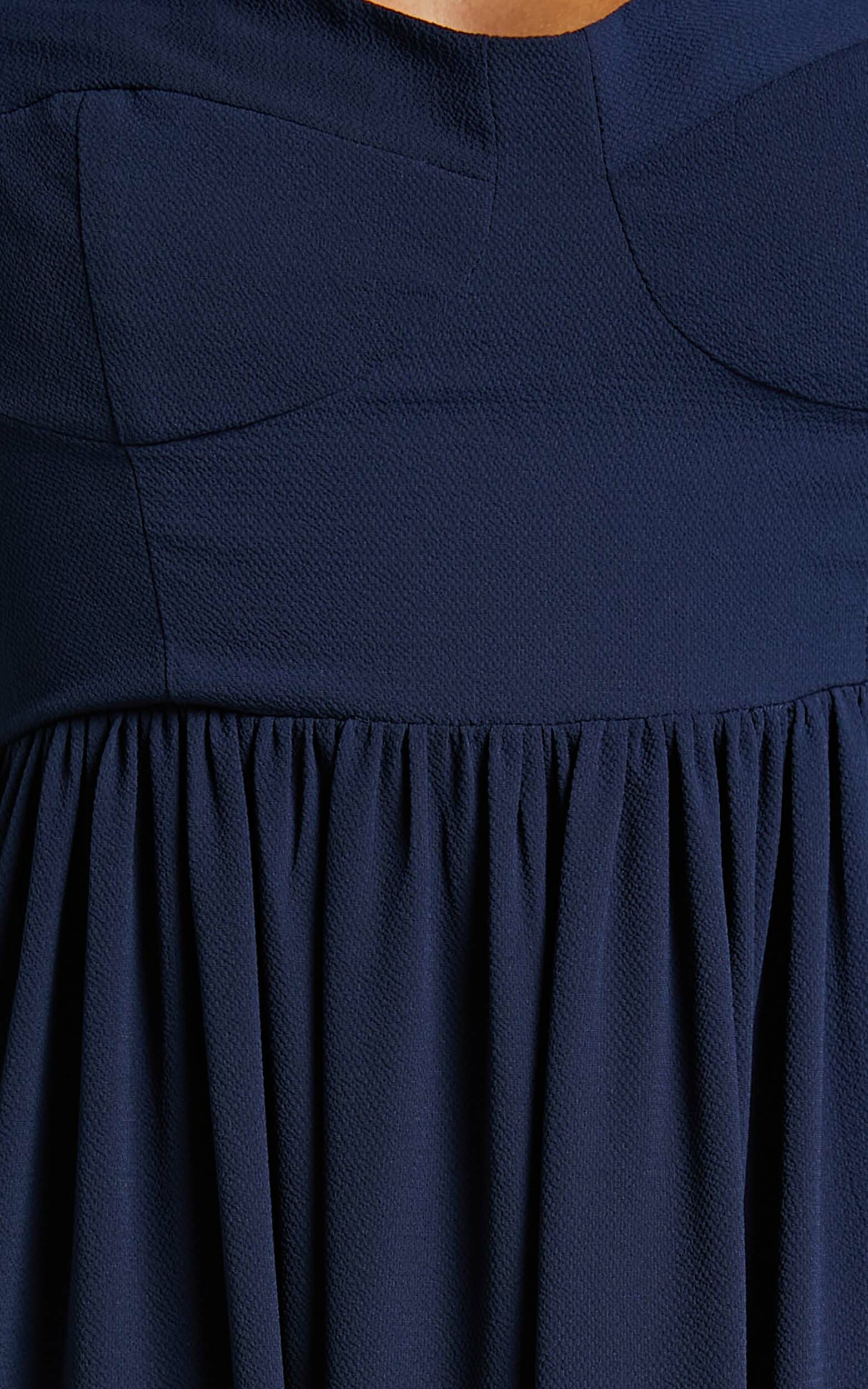 Merida Maxi Dress - Gathered Thigh Split Sweetheart Dress in Navy | Showpo