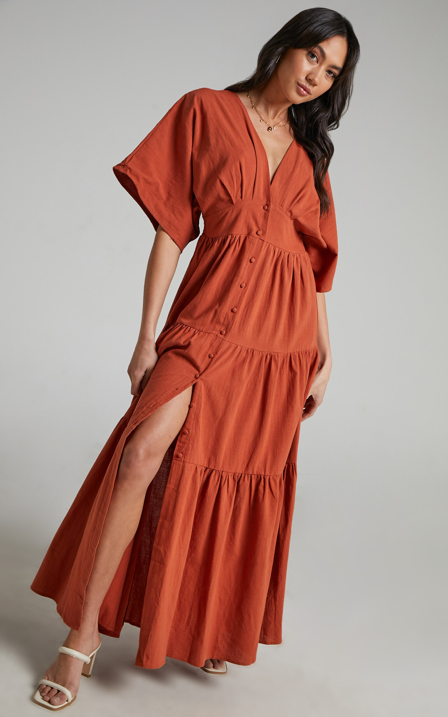 Louvain Tiered Maxi Dress in Rust - 06, BRN1, hi-res image number null