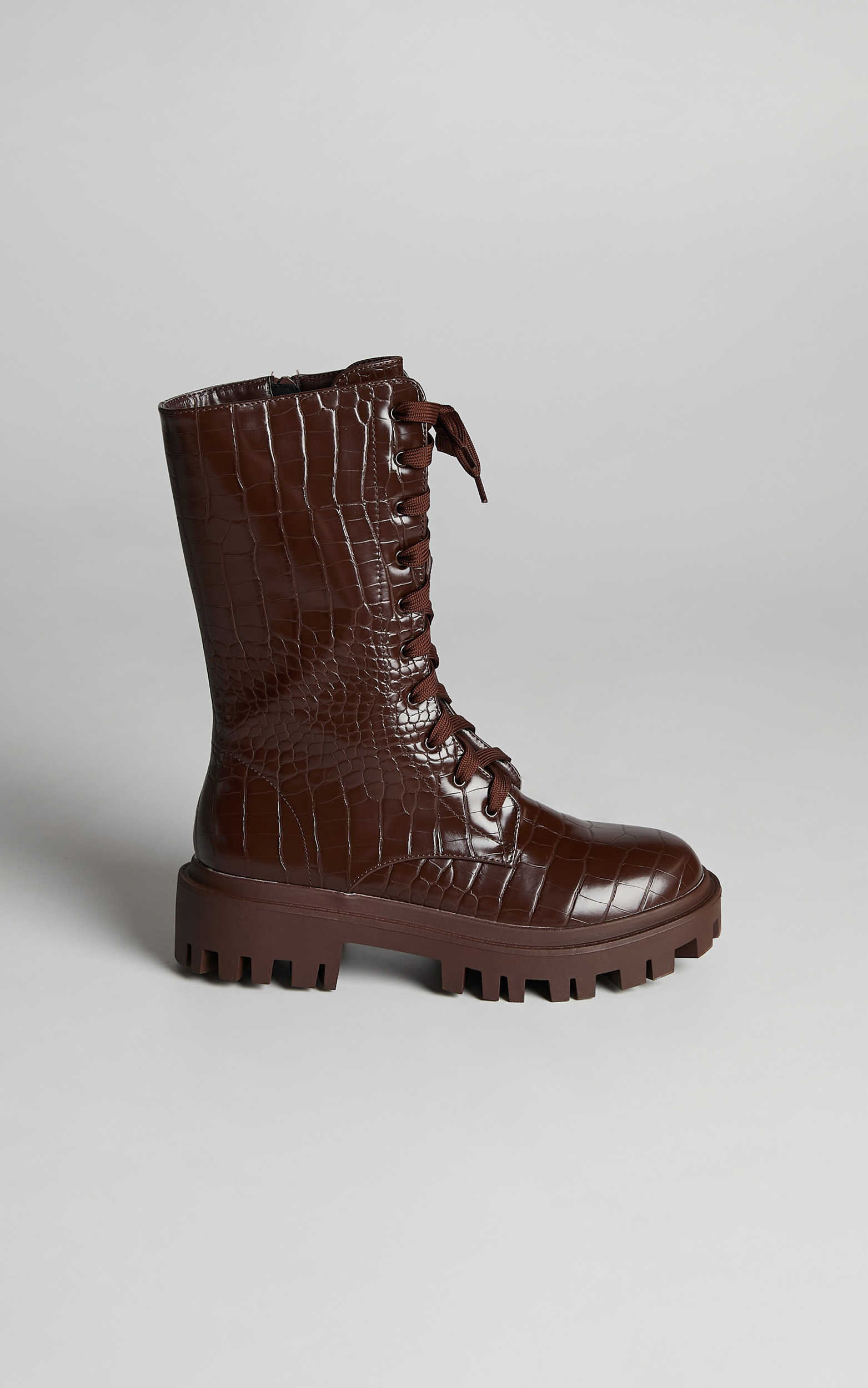 Public Desire - Beau Boots in Chocolate Croc - 05, BRN2, hi-res image number null