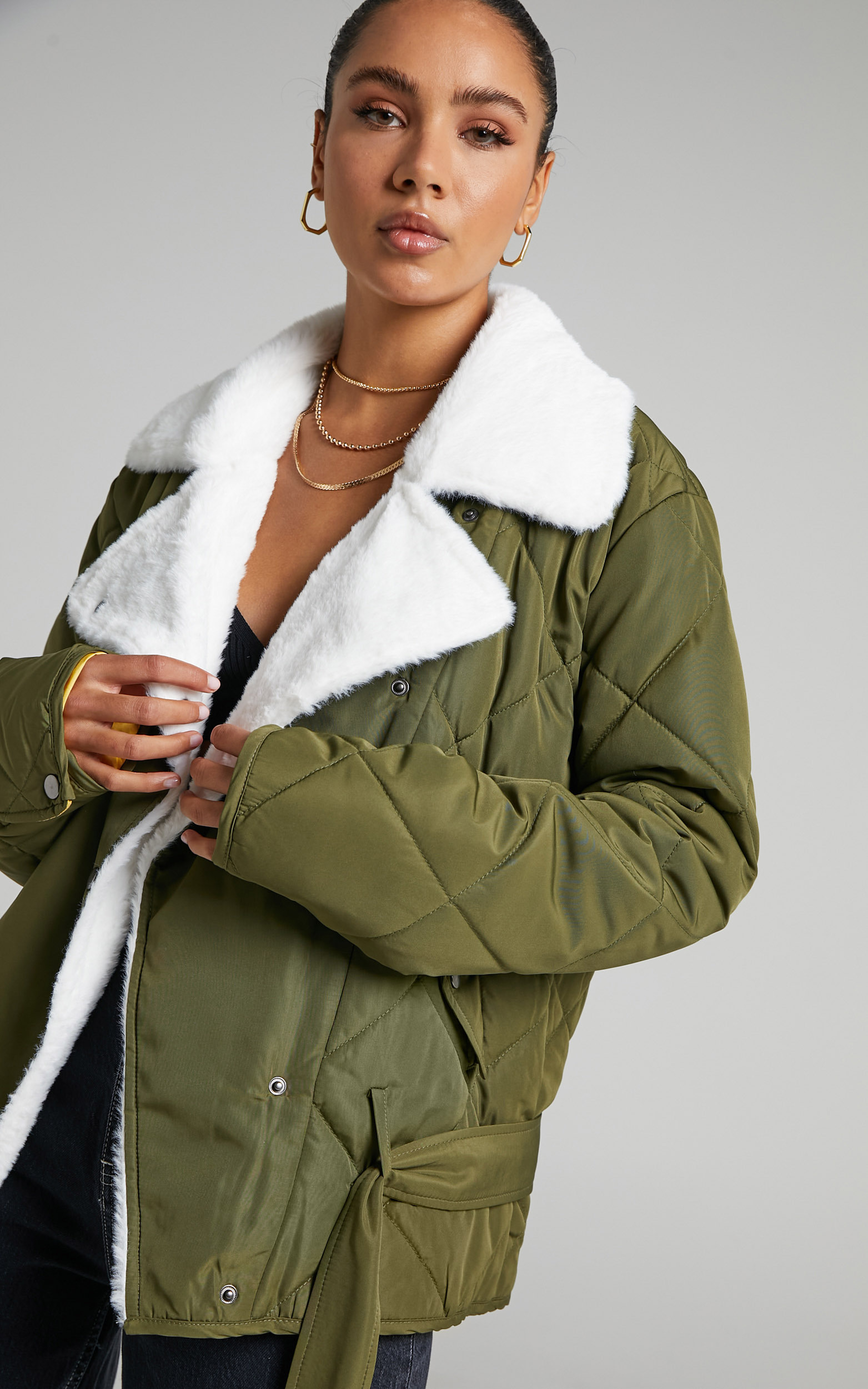 Fayth Aviator Jacket in Khaki - L, GRN1, hi-res image number null