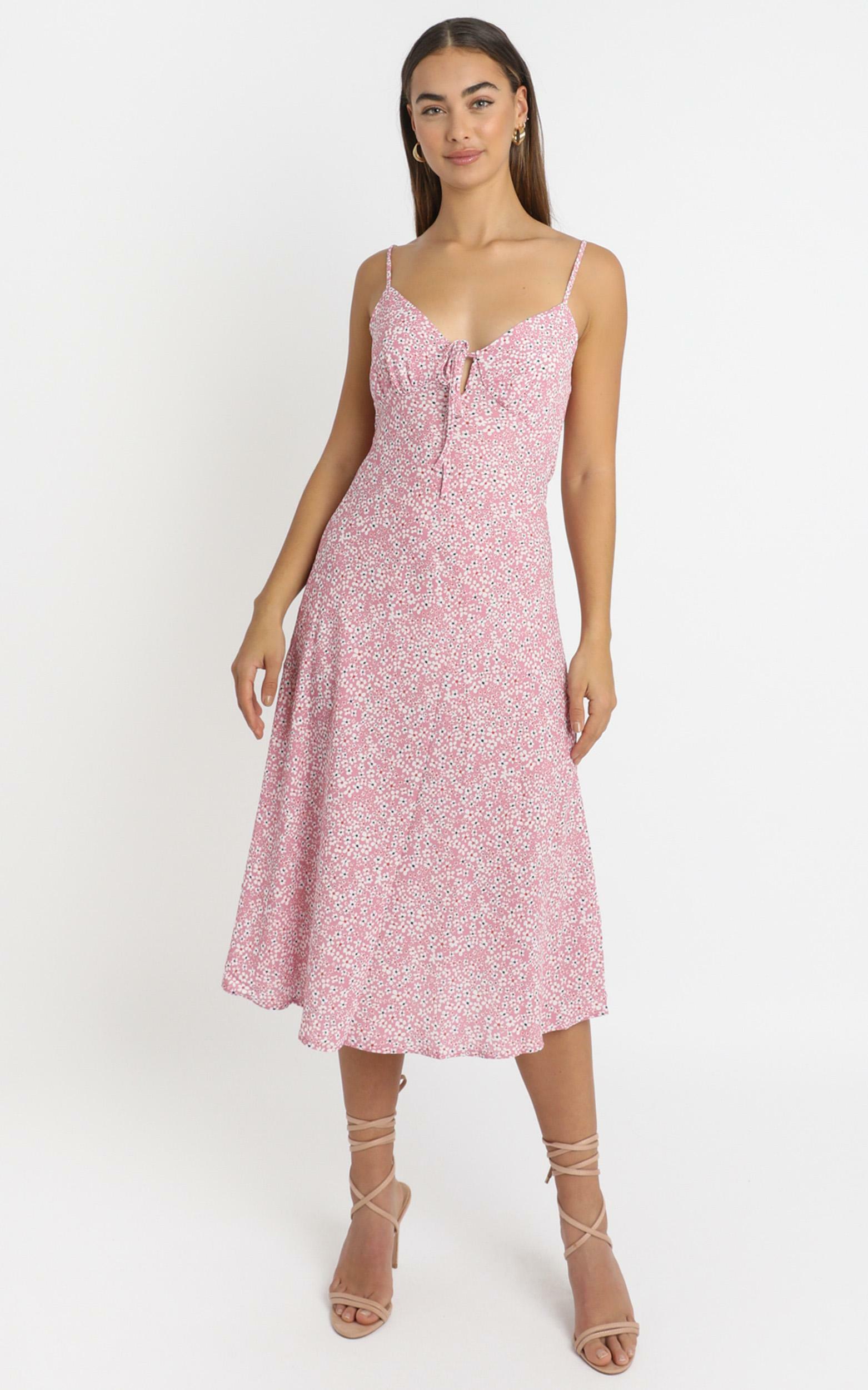 Toss The Dice dress in pink floral - 14 (XL), Pink, hi-res image number null