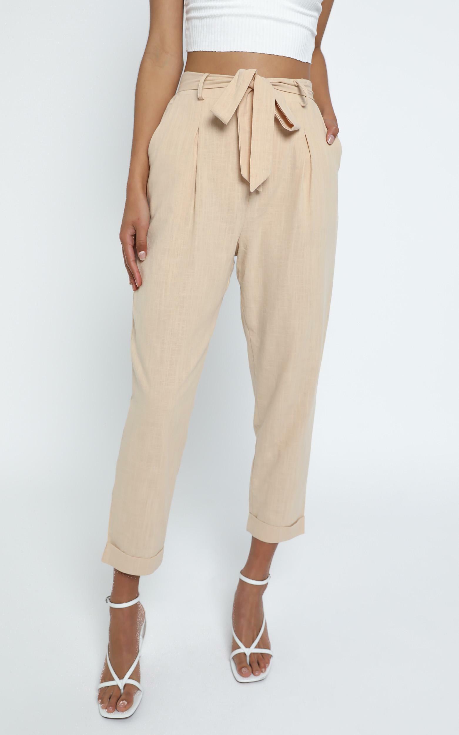 Clover Pants in Beige Linen Look | Showpo USA