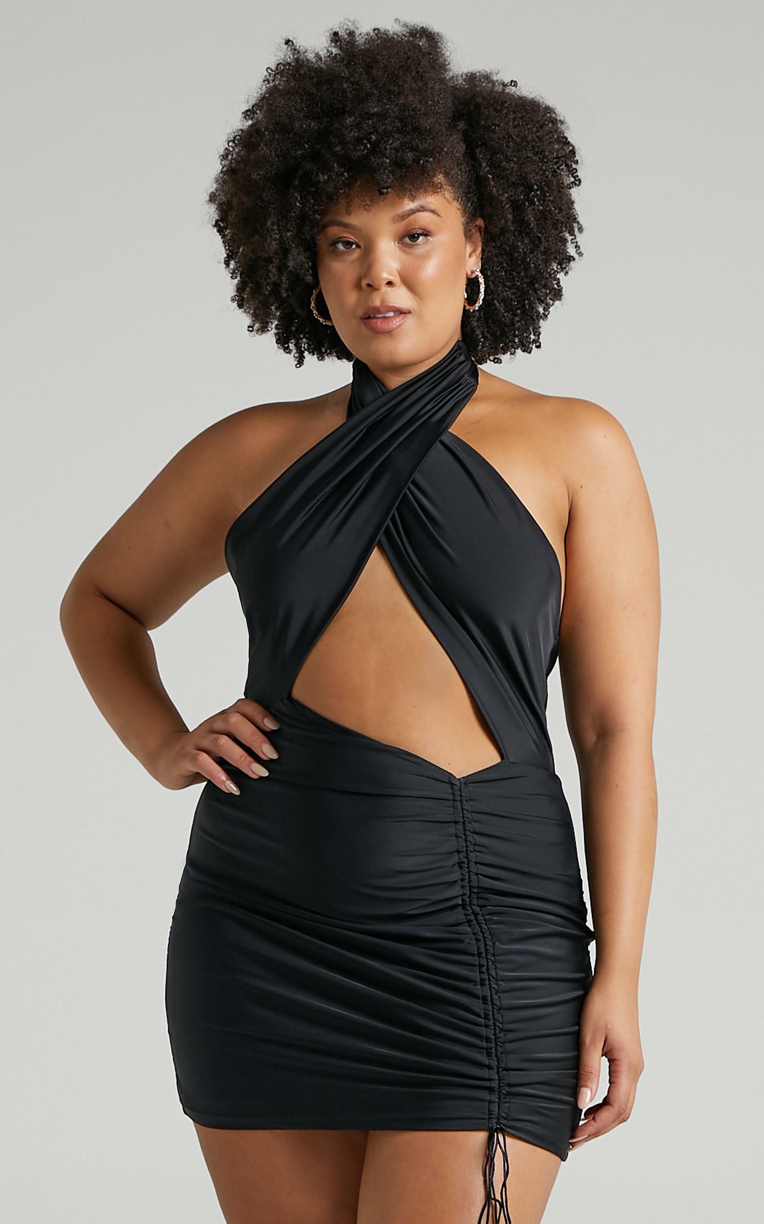 Buy HALTER NECK ELEGANT BLACK SHORT BODYCON DRESS for Women Online