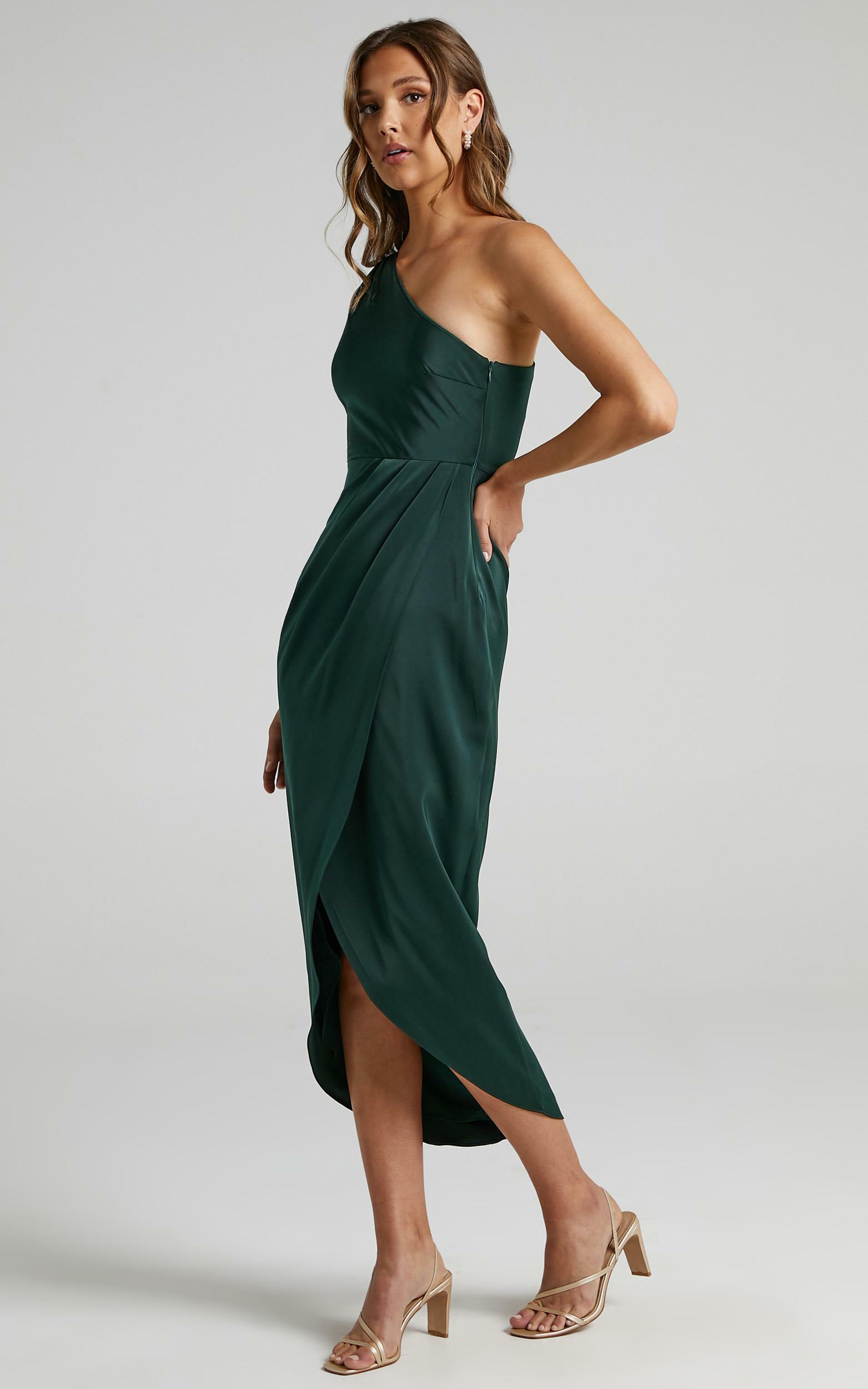 Felt So Happy Midi Dress - One Shoulder Drape Dress in Emerald | Showpo