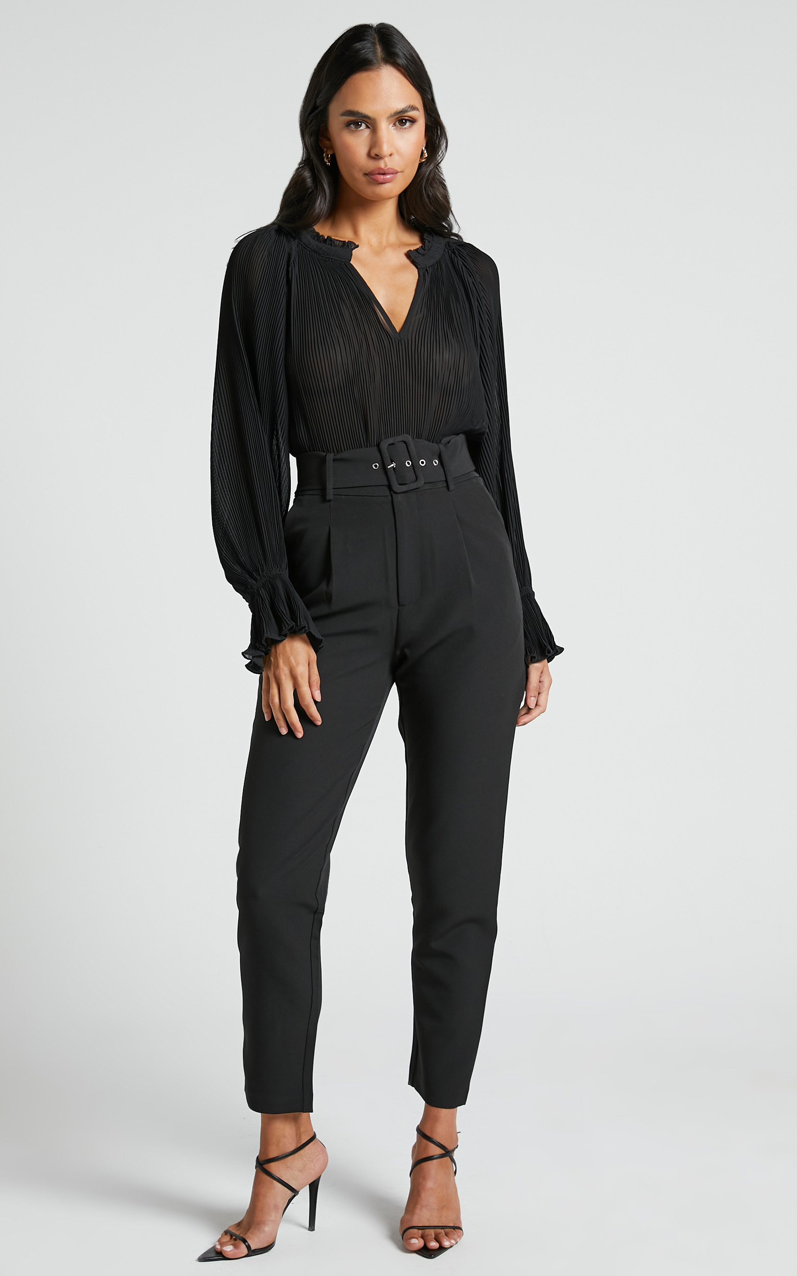 Milica Trousers - Belted High Waisted Trousers in Black - 04, BLK1, hi-res image number null