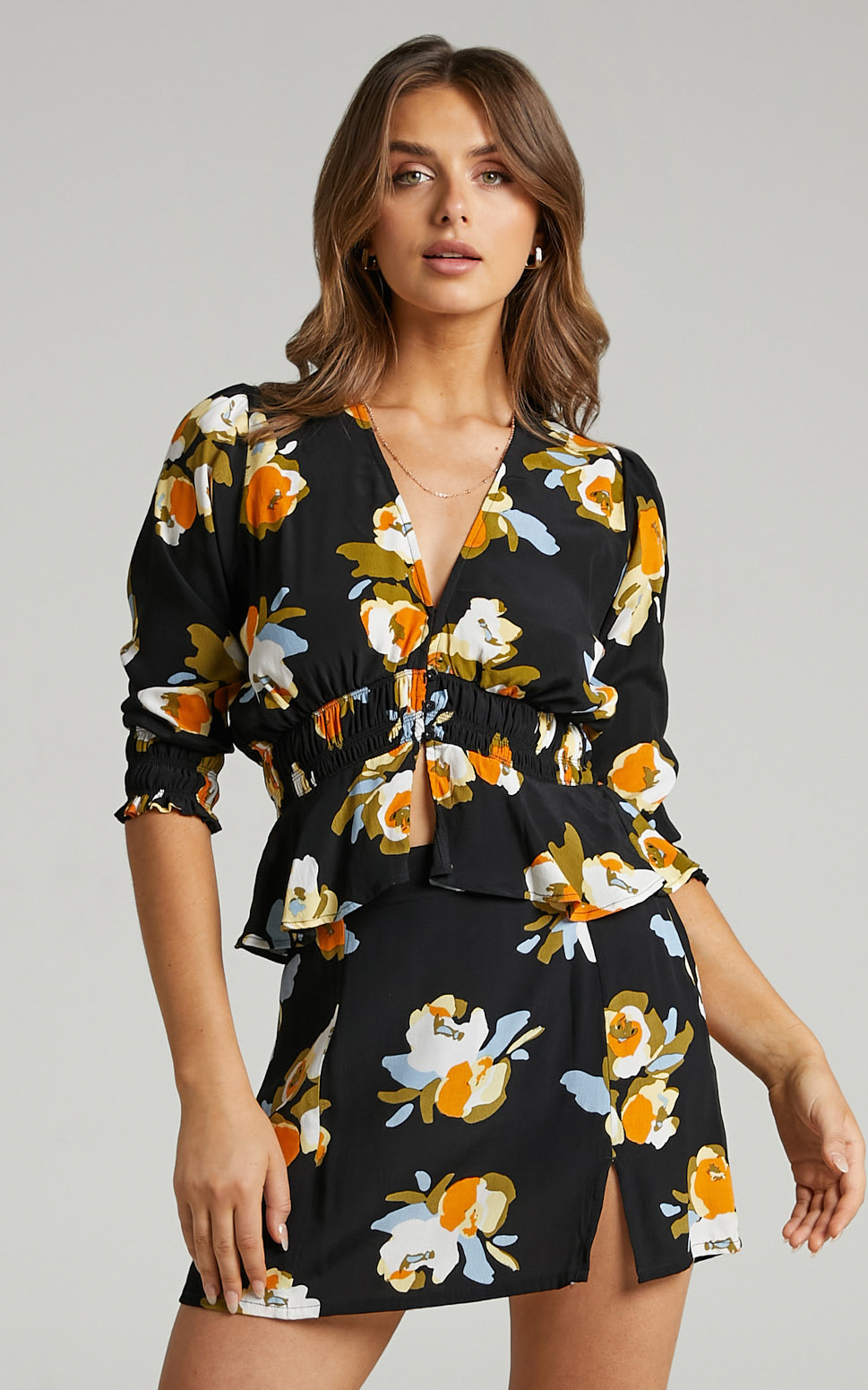 Rue Stiic - Patti Mini Skirt in Marigold Floral - L, BLK1, hi-res image number null