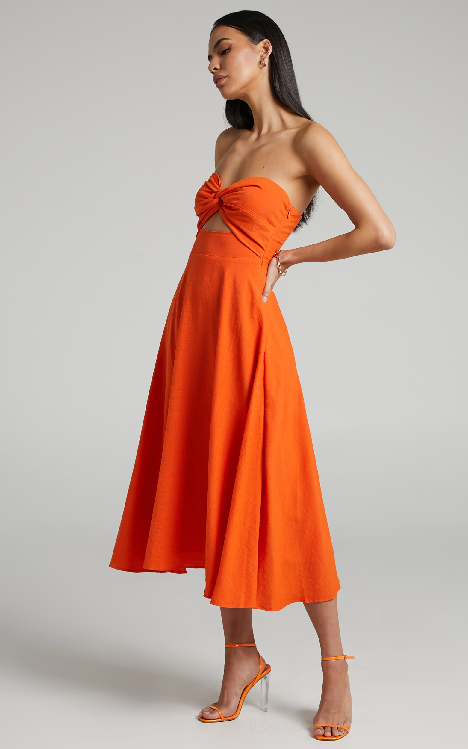 Avie Twist Strapless Cocktail Dress in Orange | Showpo USA