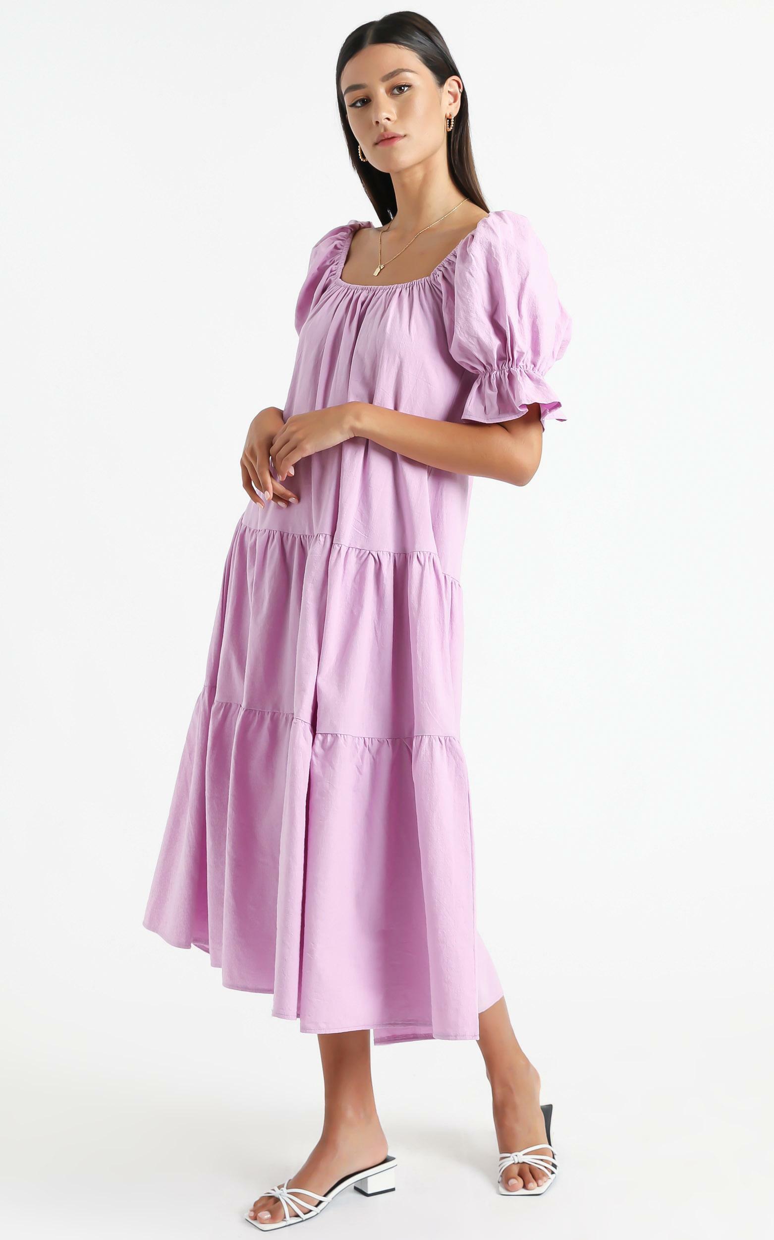 Zaharrah Tiered Midi Dress in Lilac Linen Look - 06, PRP5, hi-res image number null