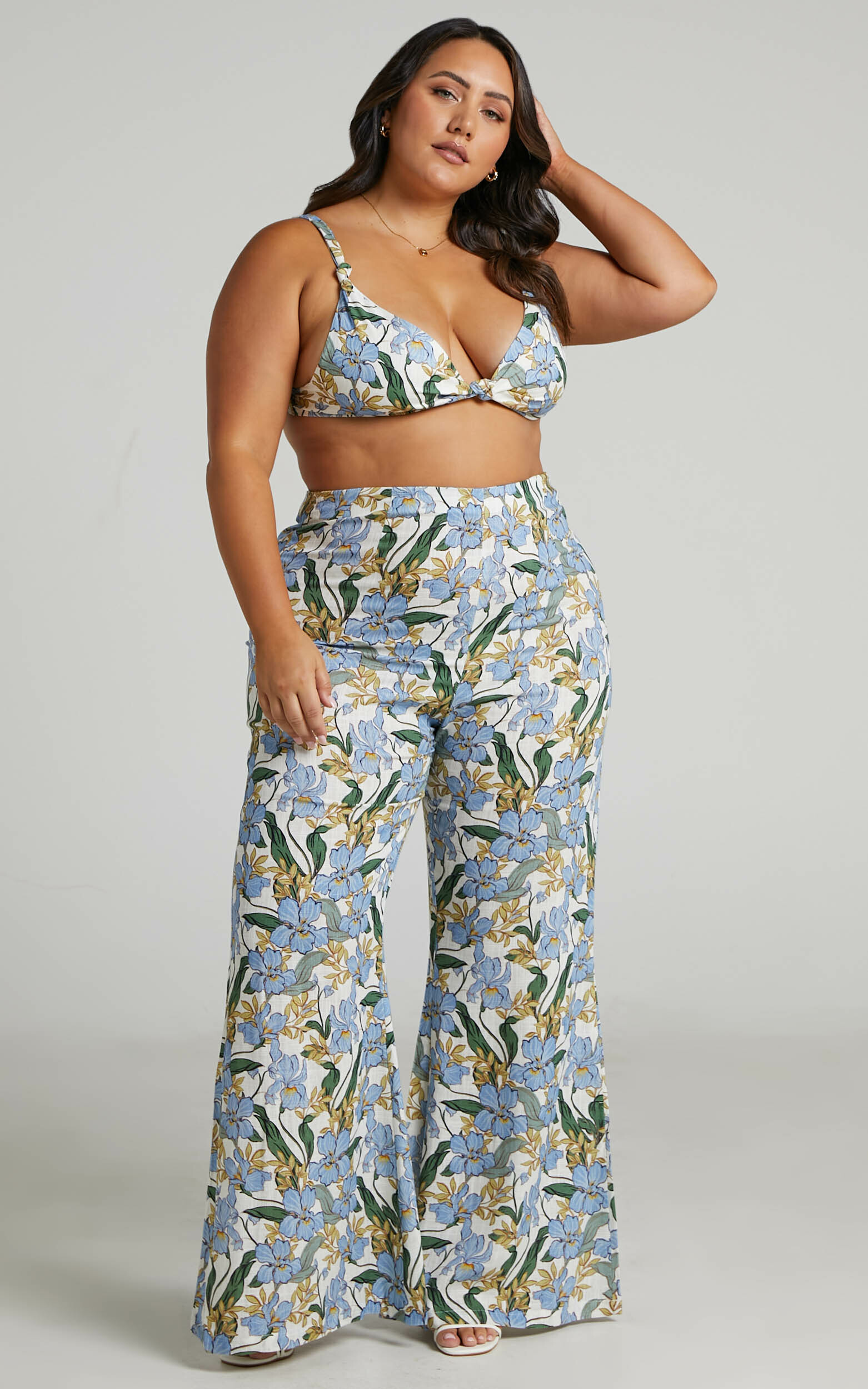 Amalie The Label - Laria Kick Out Flared Leg Pants in Iris Floral - 04, MLT1, hi-res image number null