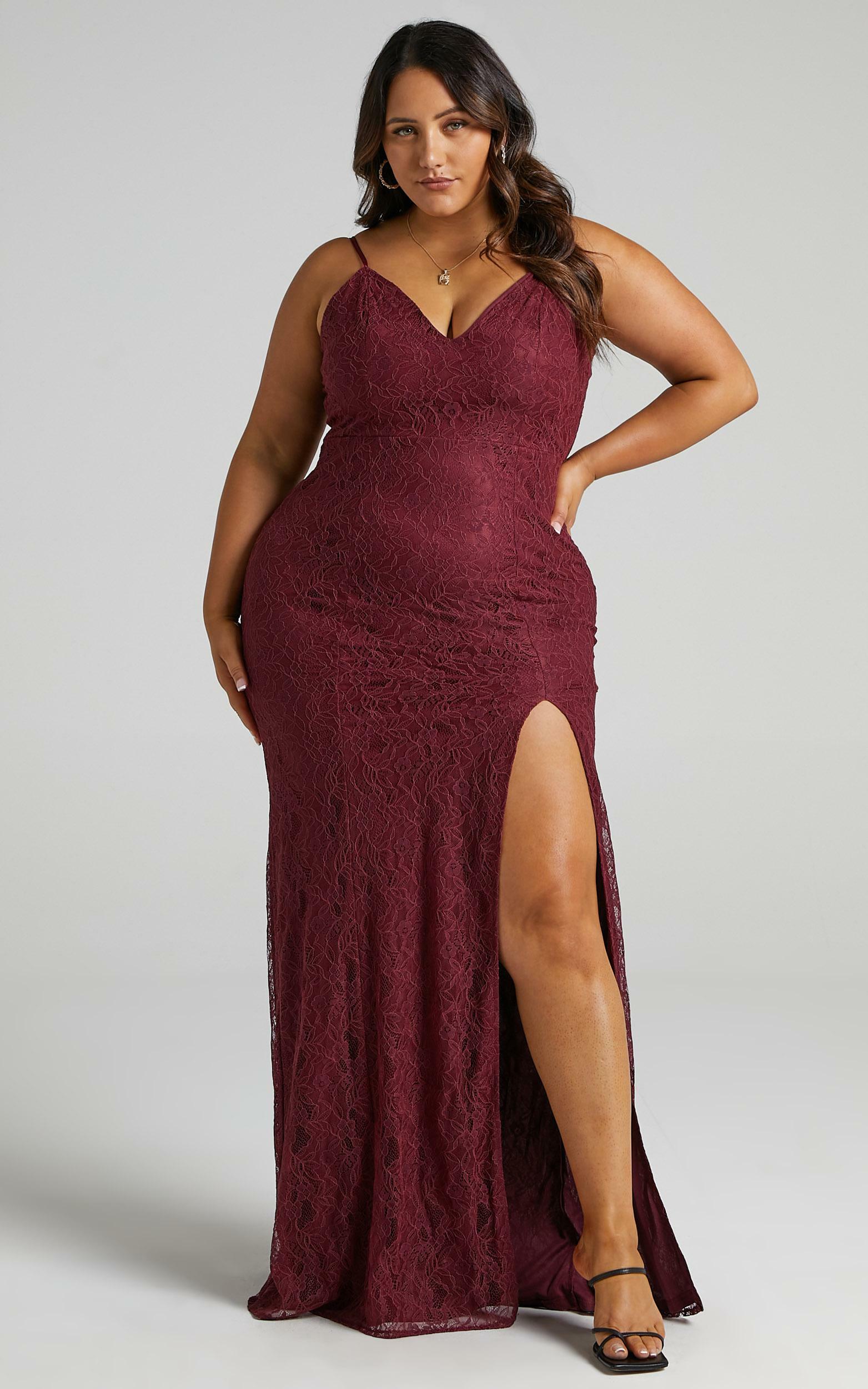 Always Extra Split Maxi Dress in Wine Lace - 06, WNE5, hi-res image number null