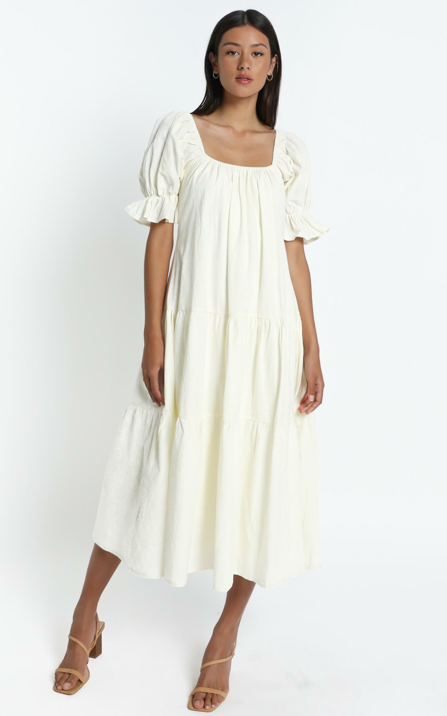 Zaharrah Dress in Cream Linen Look | Showpo