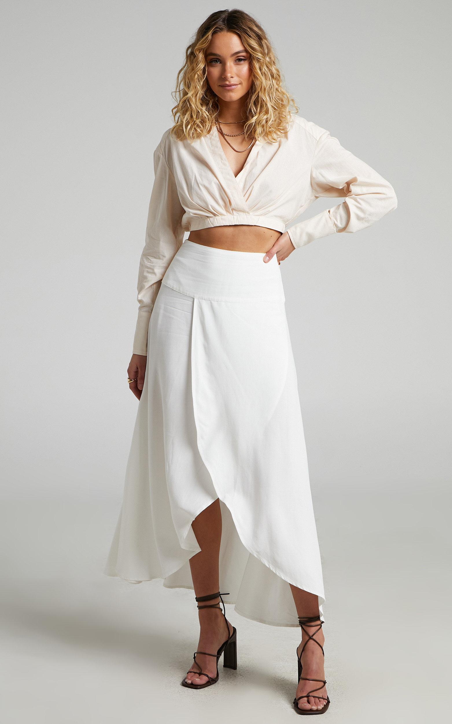 Andee Fixed Wrap Midi Skirt in White - 06, WHT1, hi-res image number null