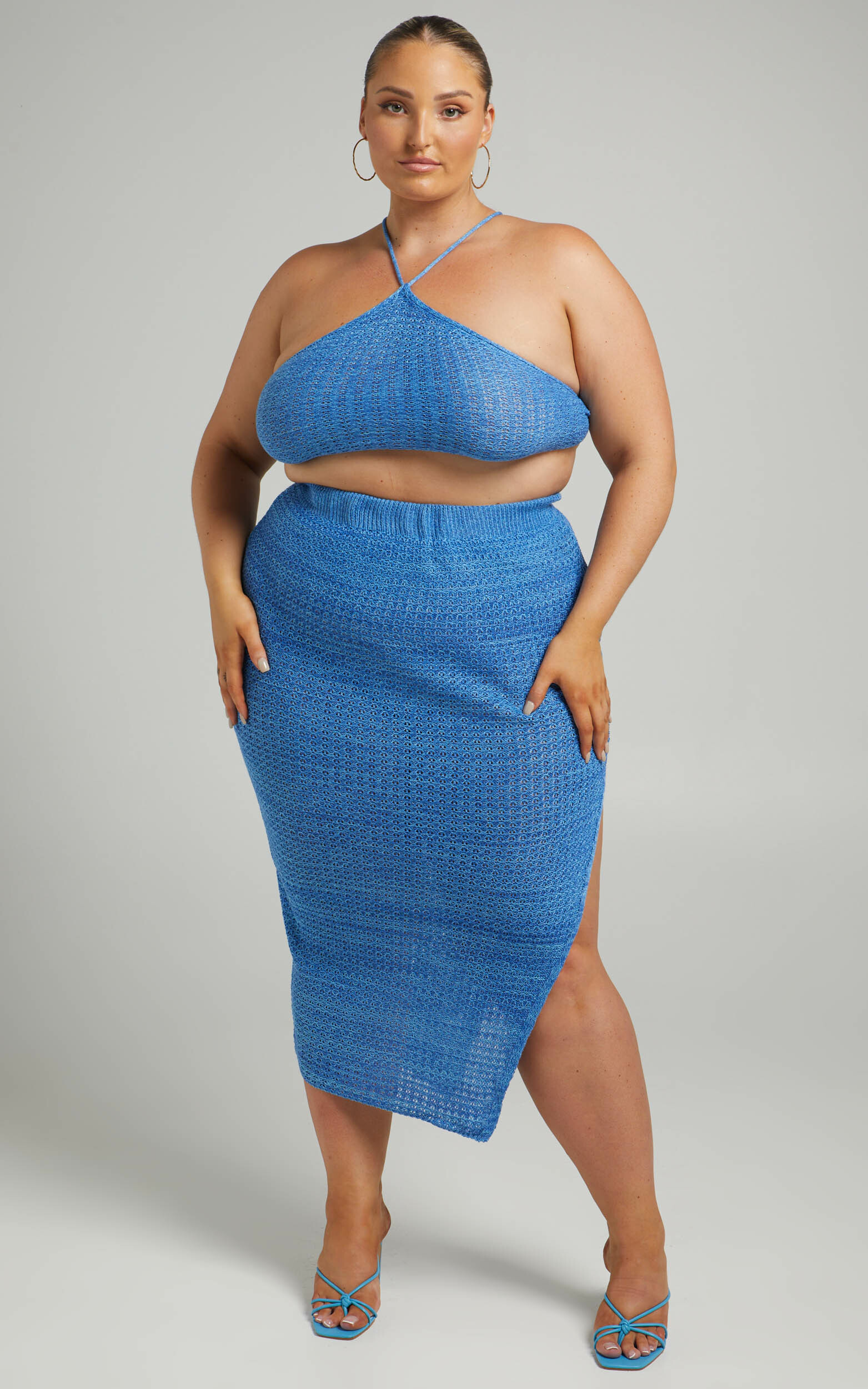 Missy Chevron Crochet Midi Skirt Two Piece Set in Blue - 04, BLU1, hi-res image number null