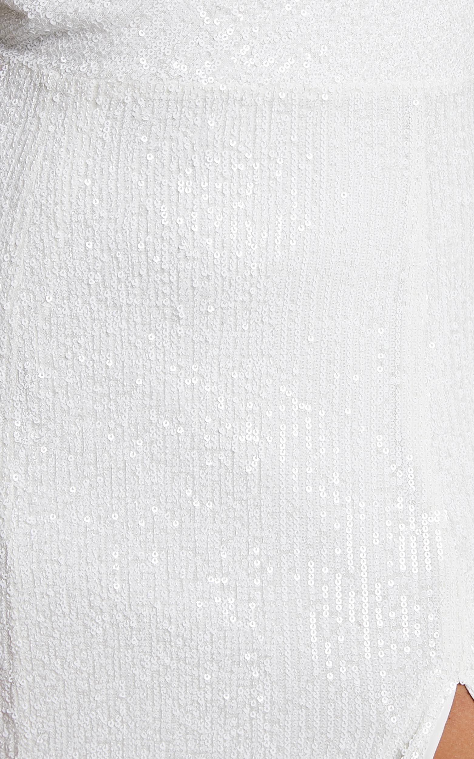Avelinda Maxi Dress - Off Shoulder Cowl Neck Sequin Dress in White | Showpo