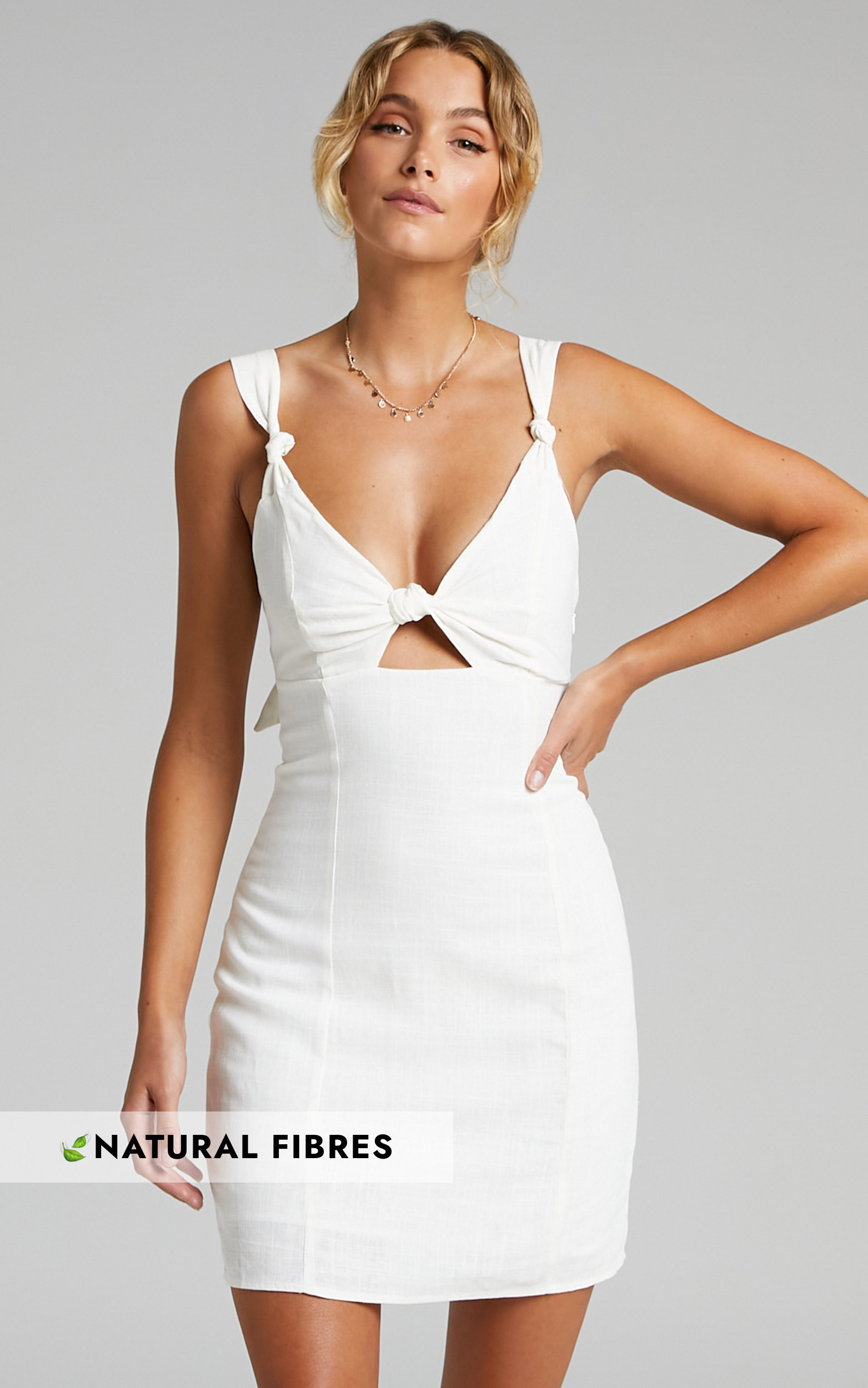 Amalie The Label - Benita Knot Detail Cut Out Mini Dress in White - 06, WHT1, hi-res image number null