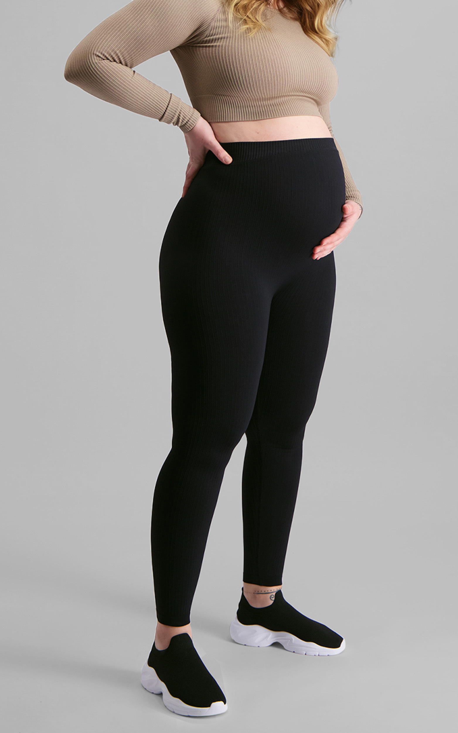 Aim'n - MATERNITY RIBBED SEAMLESS TIGHTS in Black - XS, BLK1, hi-res image number null