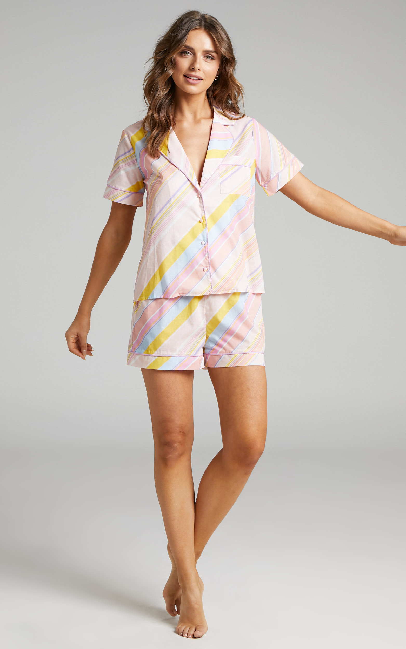 Freyda Cotton Voile Sleep Collared Shirt Two Piece Set in Multi - 04, MLT2, hi-res image number null