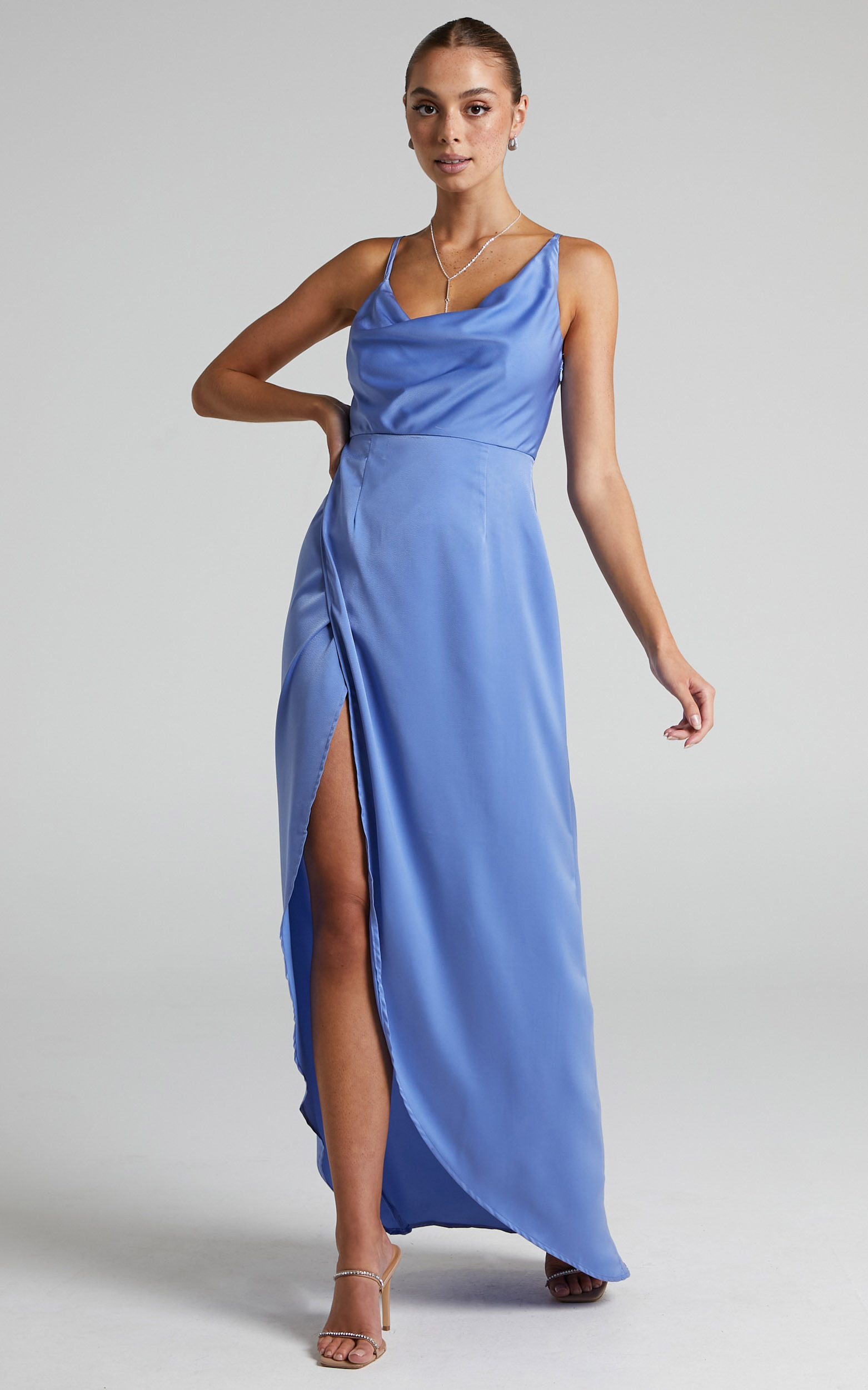 Rosemarie Asymmetrical Wrap Maxi Dress in Blue - 06, BLU1, hi-res image number null