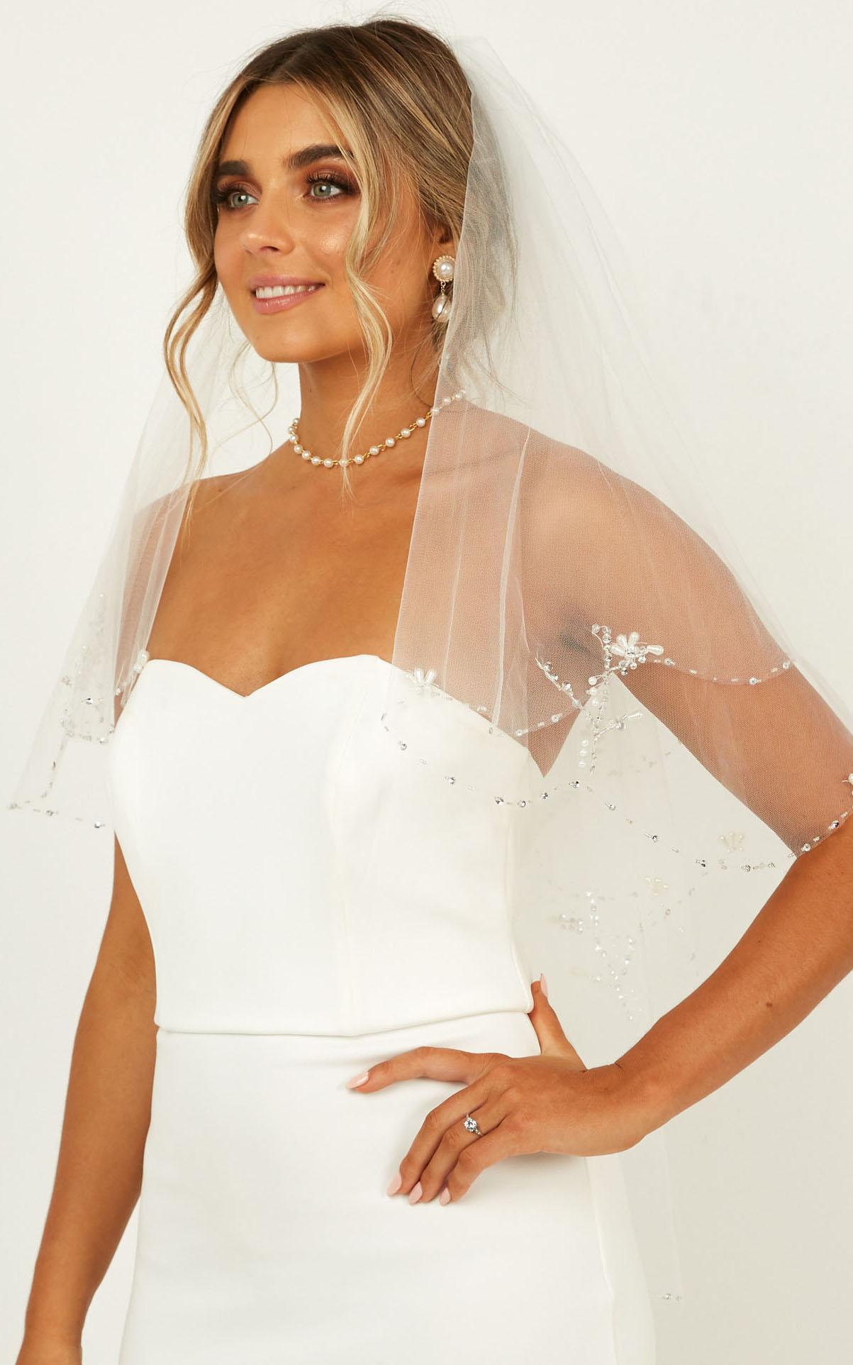 Say The Word Veil In White With Pearl Embellishment, , hi-res image number null