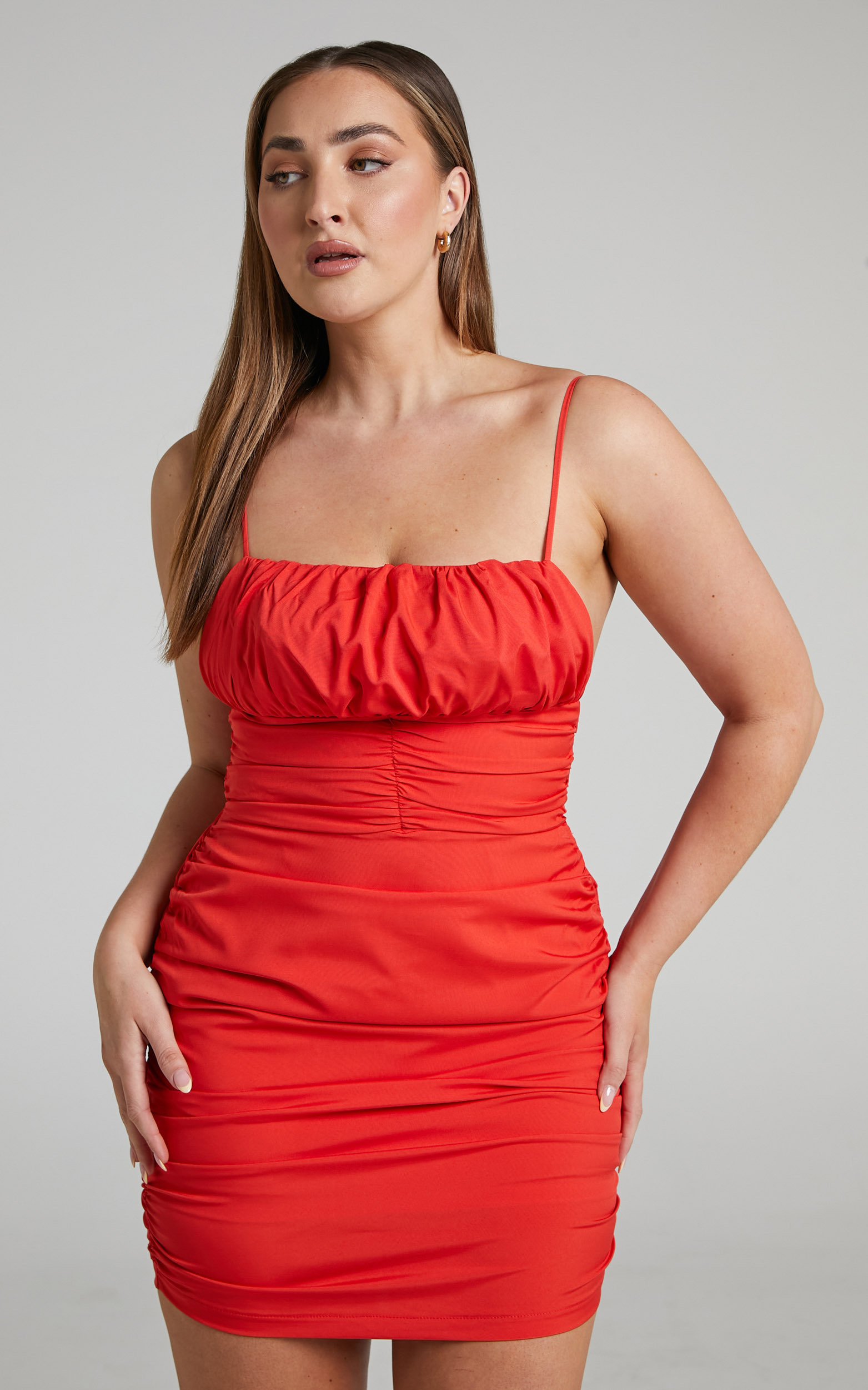 Roberta Ruched Bodycon Mini Dress in Red - 06, RED1, hi-res image number null