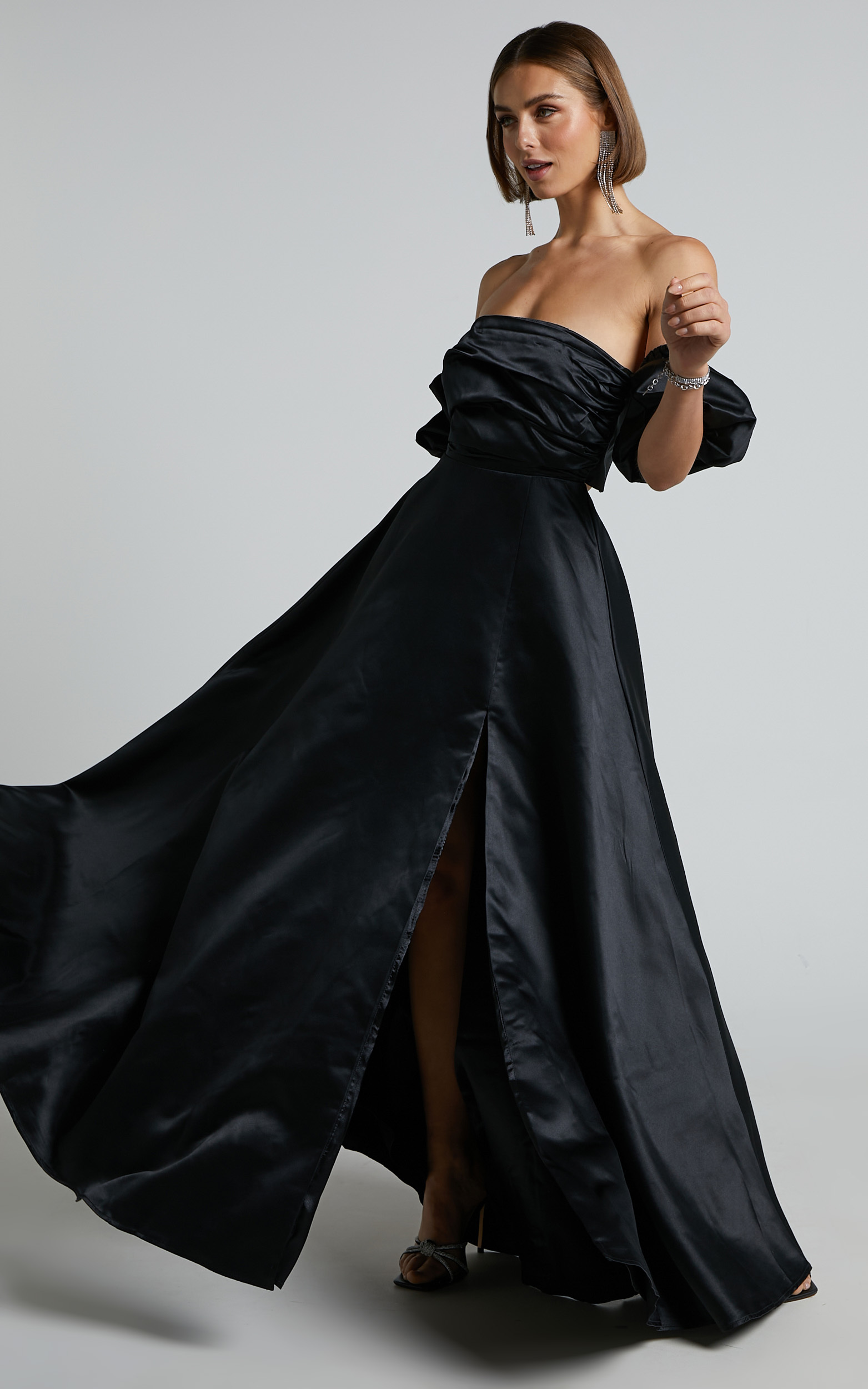 Faith Off Shoulder Puff Sleeve Maxi Dress in Black - 04, BLK1, hi-res image number null