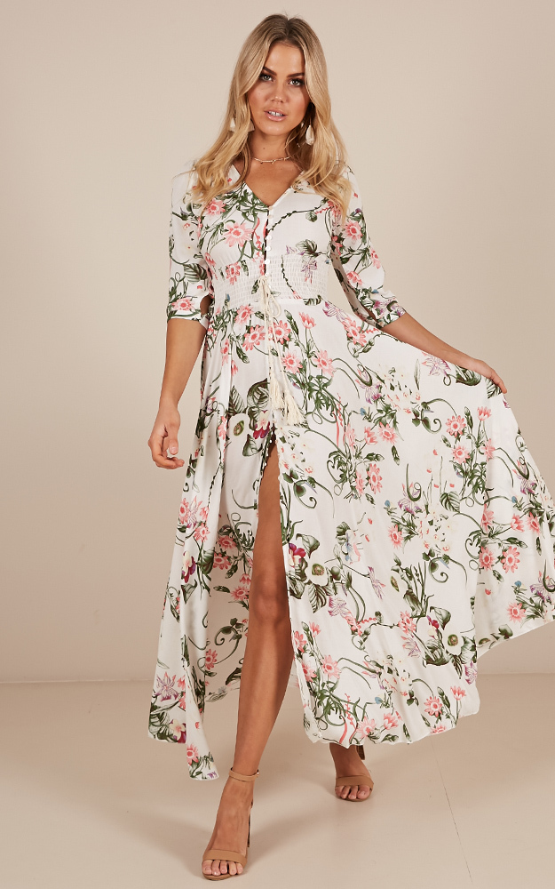 Lone Traveller maxi dress in white floral - 6 (XS), Green, hi-res image number null