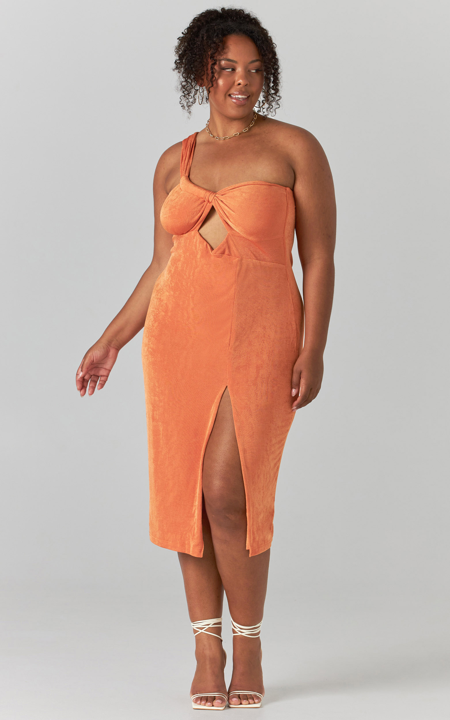 Leif Asymetrical Neckline Dress in Orange - 04, ORG1, hi-res image number null