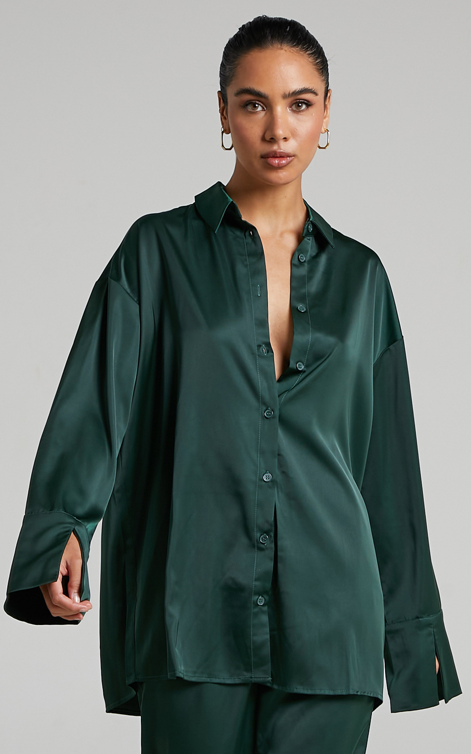 4th & Reckless - Elina Satin Shirt in Forest Green - 06, GRN1, hi-res image number null