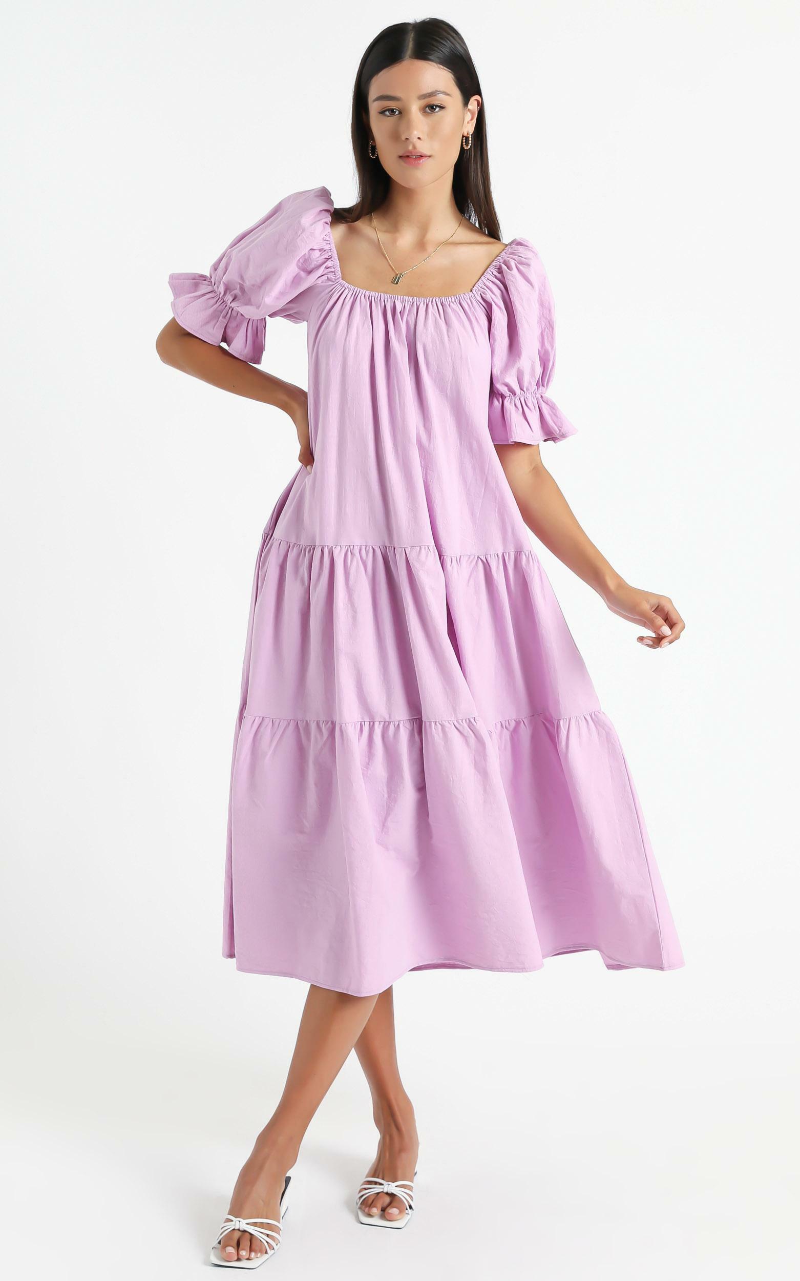 Zaharrah Tiered Midi Dress in Lilac Linen Look - 06, PRP5, hi-res image number null