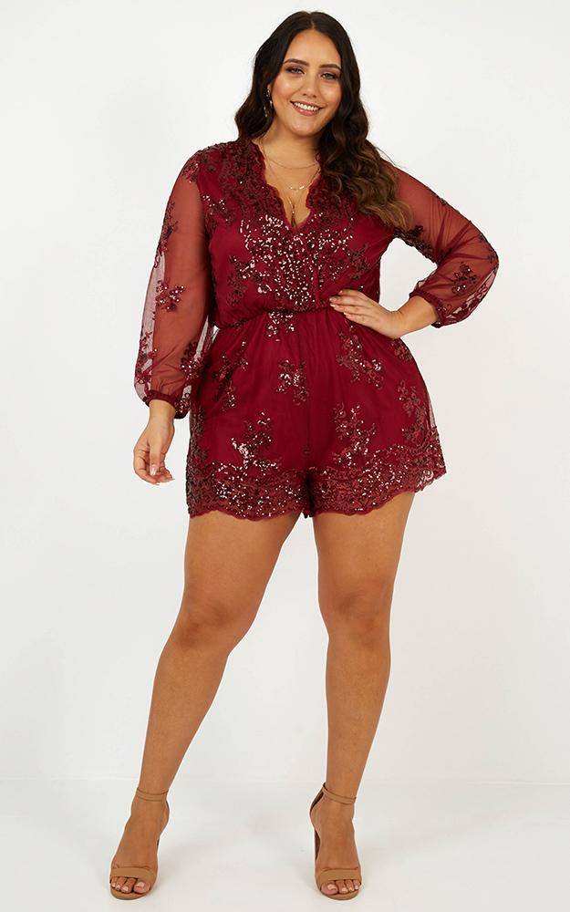 What Comes Around playsuit in wine sequin, Wine, hi-res image number null