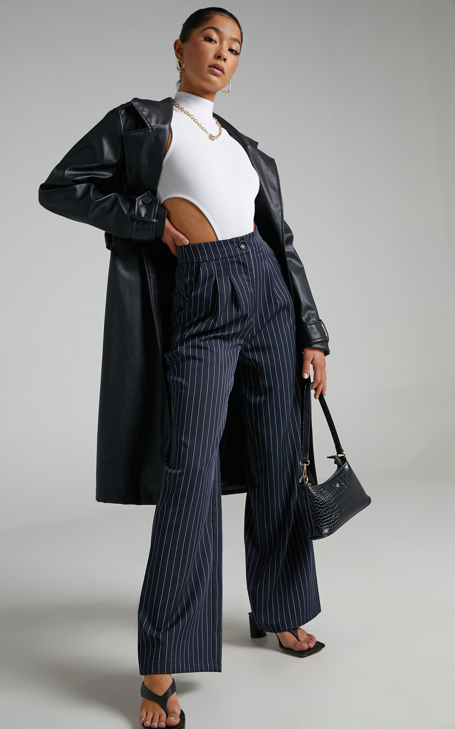 Audrina Tailored Straight Leg Pants in Navy Pinstripe - 14, NVY1, hi-res image number null